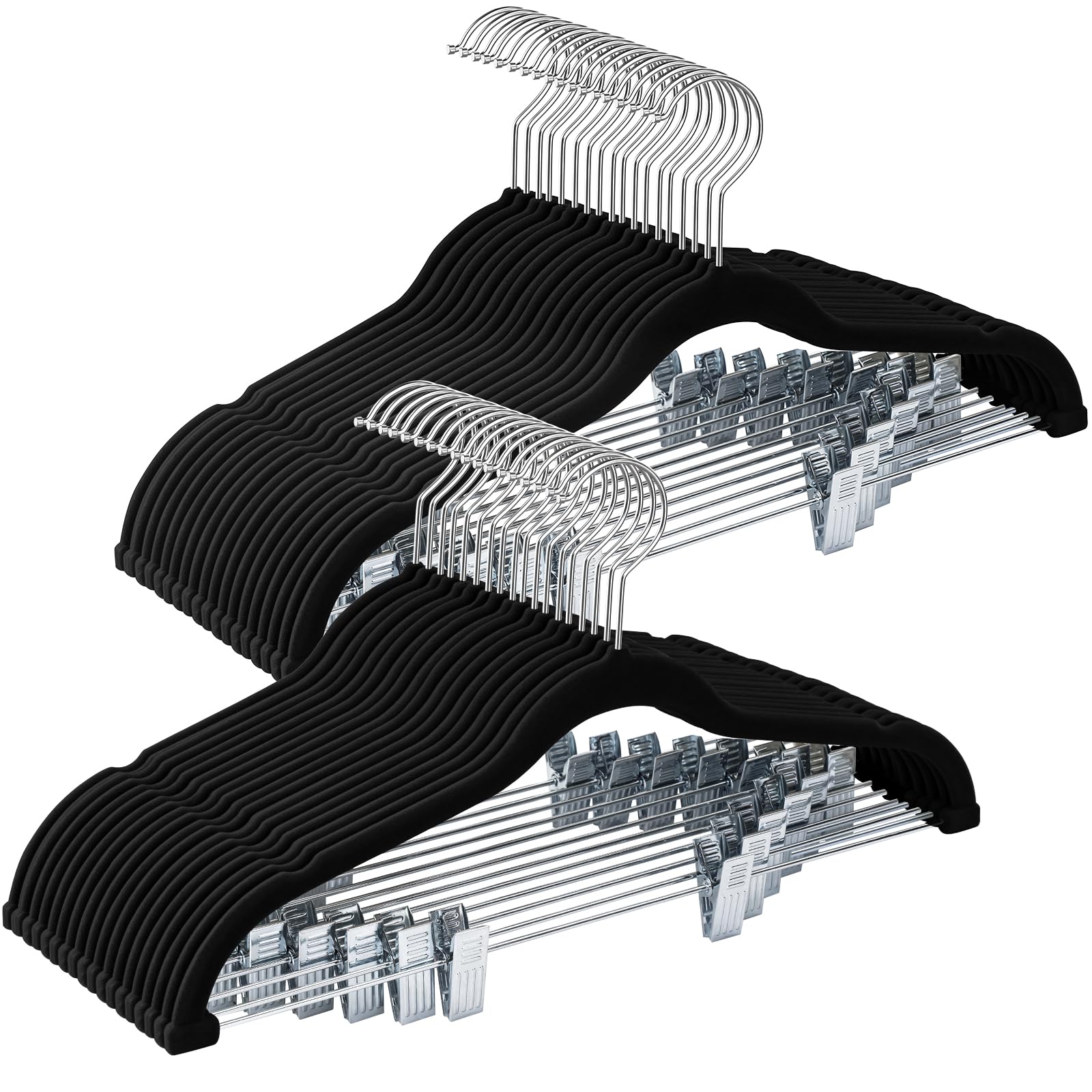 150-Pack Black Velvet Hangers,Pants Hangers with Clips Adjustable,Felt Hangers,Heavy-Duty,Non-Slip,Space Saving,Slim Clothes Hangers for Pants, Skirts, Suits,Coats, Dresses ect.