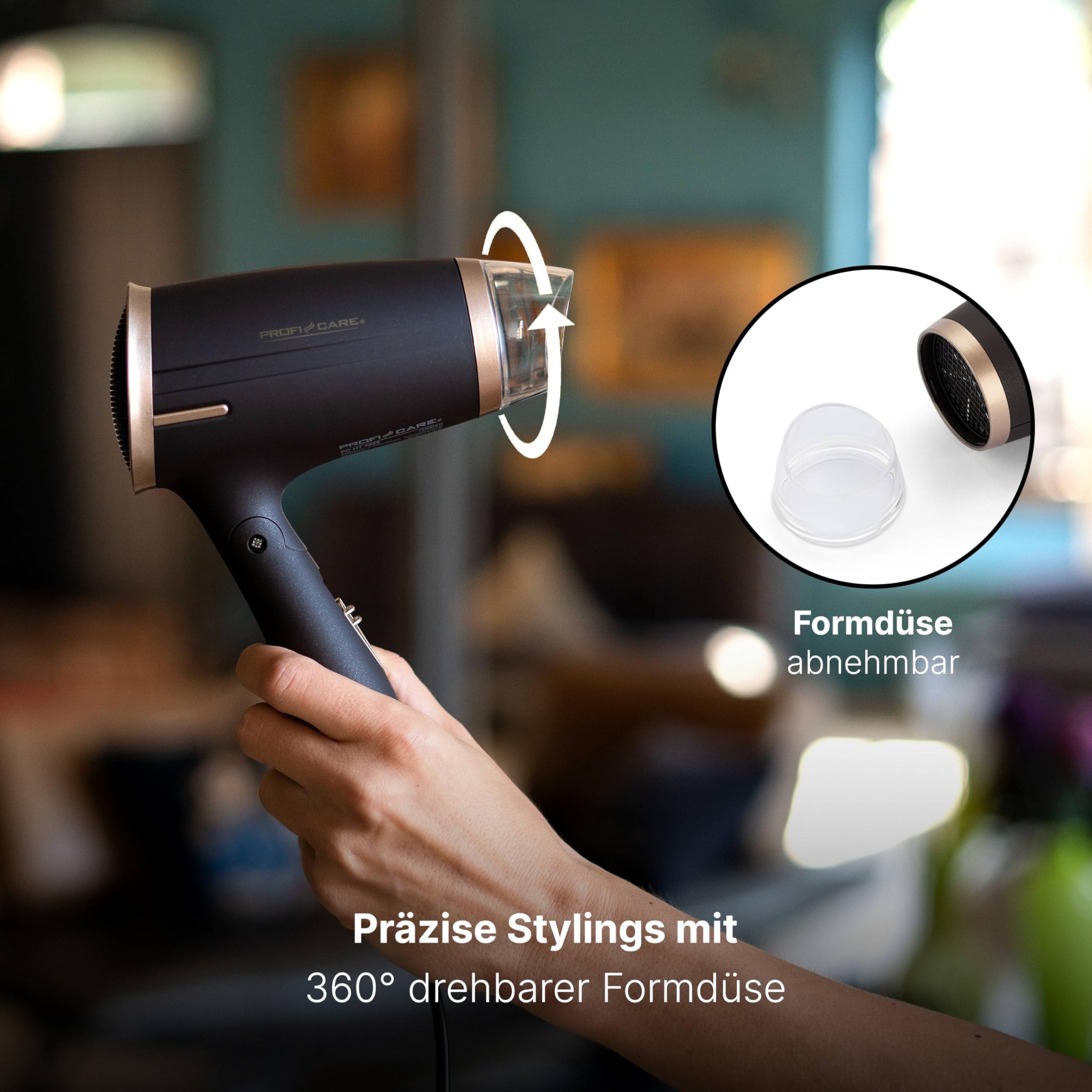Besuche den ProfiCare- ProfiCare® Haartrockner klappbar | Hair Dryer 1400W | platzsparend mit Klappgriff | kompakter Airstyler | 2 Stufen | Kaltstufe für Style-Fix | Überhitzungsschutz | PC-HT 3009 braun in use