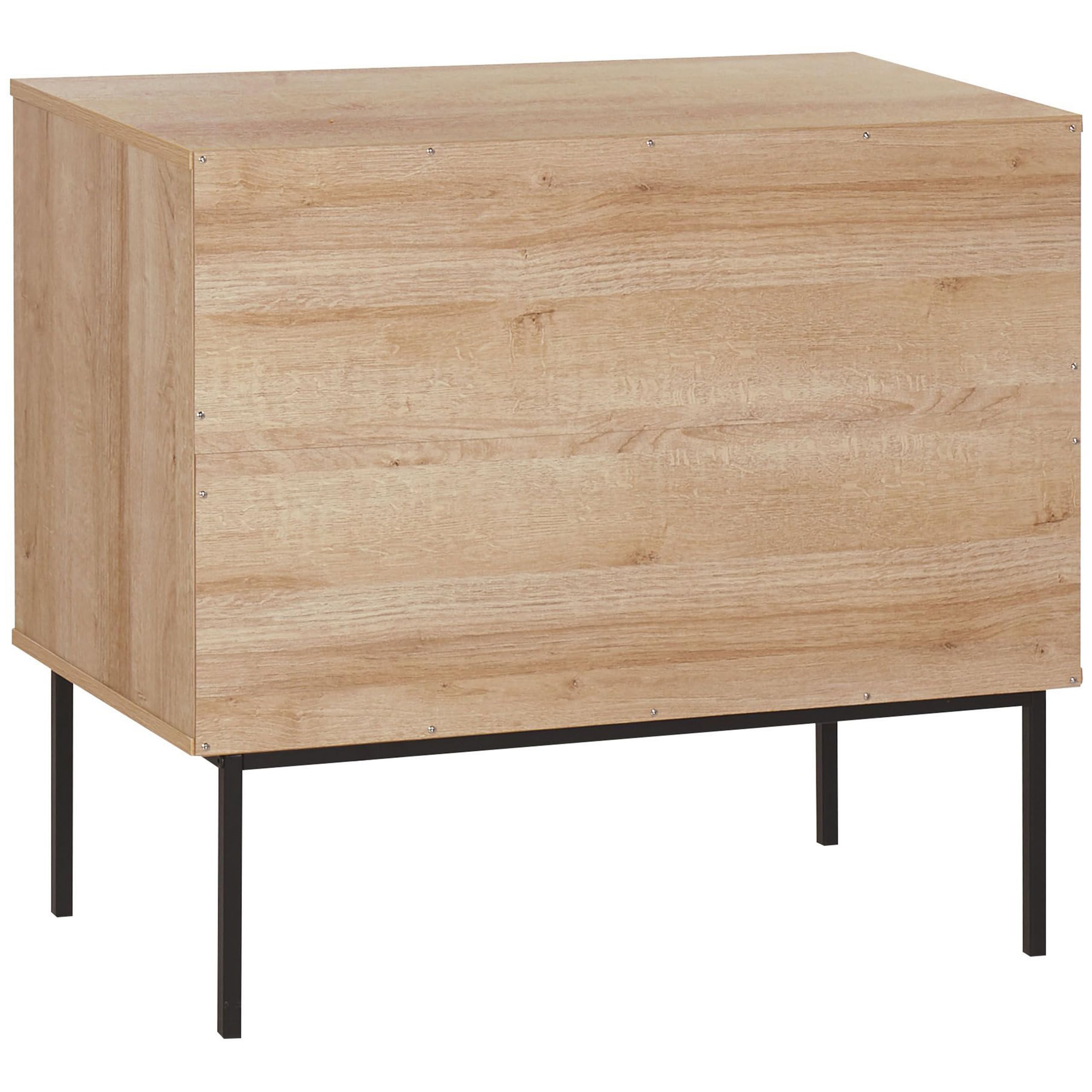Credenza moderna a 2 ante in rattan con parte anteriore in vimini e gambe in metallo, 72 x 80 cm, finitura in legno chiaro, soluzione elegante per la casa.