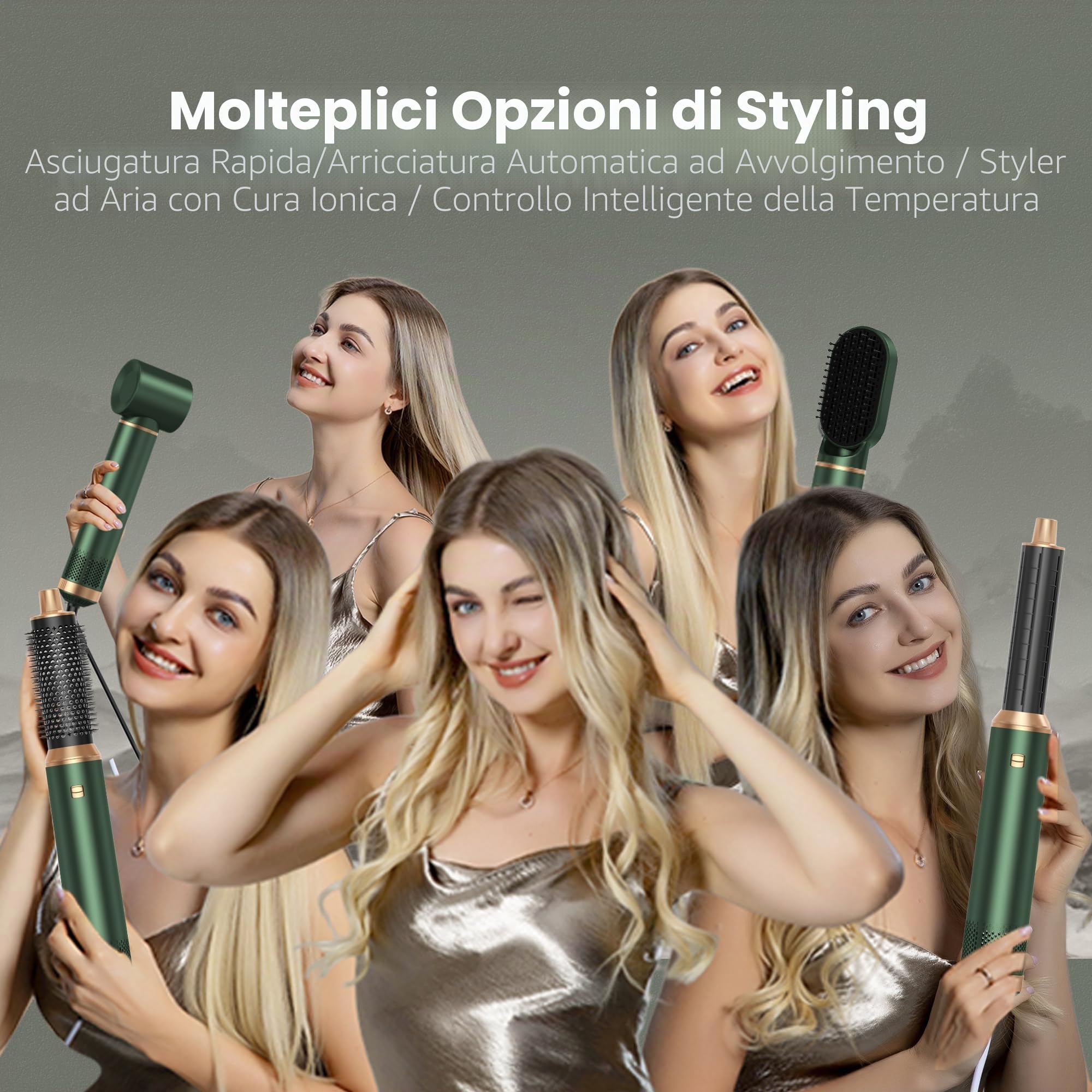 Asciugacapelli 5 in 1 Hair Styler, Air Styler Phone 5 in 1 Multifunzione Phon Capelli,Spazzola Asciugacapelli Per Dare Volume Ai Capelli, Lisciare, Arricciare, Ioni Air Curler Brush,Strumenti Capelli