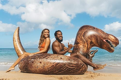 Miniatura 2 de PoolCandy Balsa inflable gigante de dinosaurio T-Rex - Este dinosaurio prehistórico King transportará fácilmente a 3 adultos todo el día y la noche,
