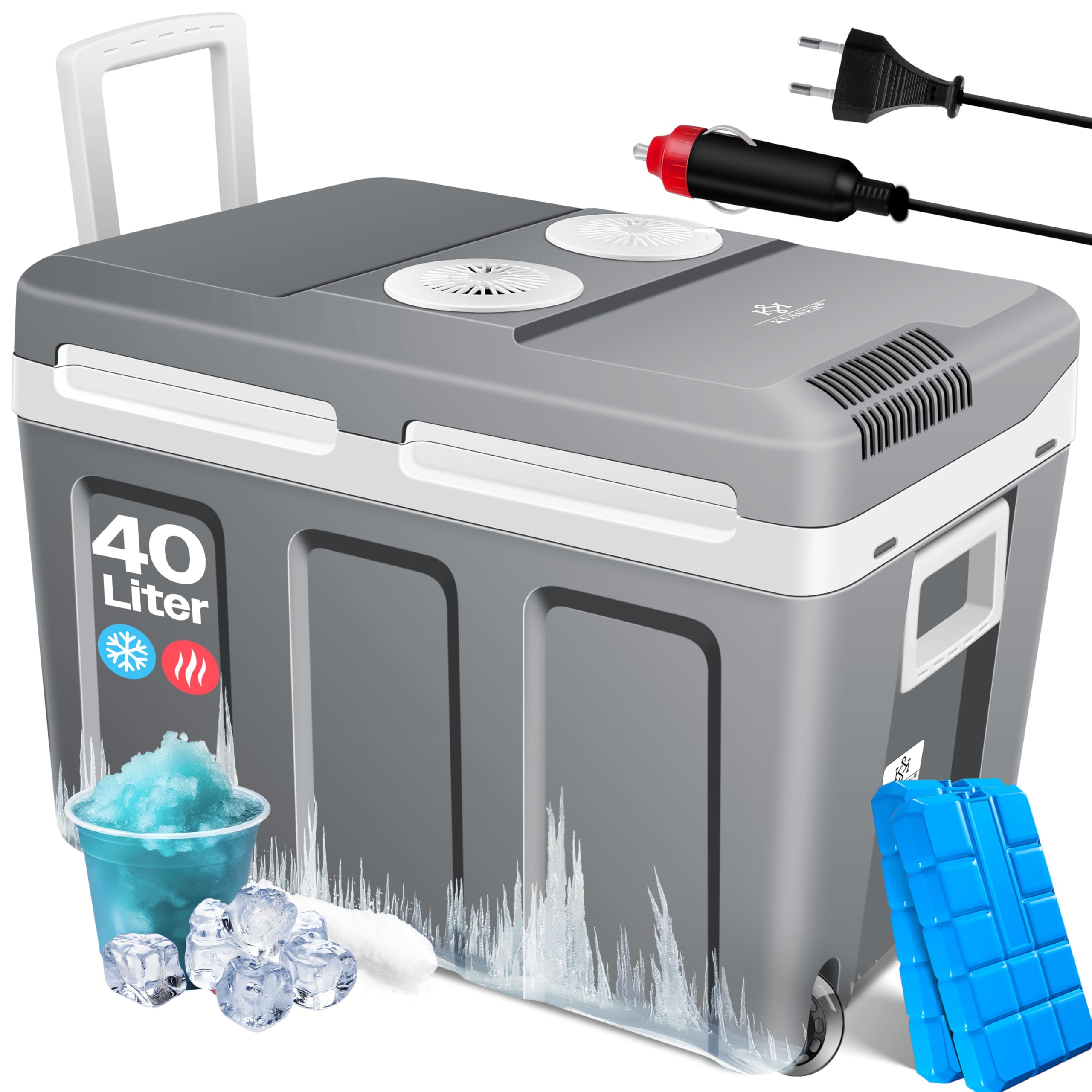 KESSER® Nevera eléctrica portátil 40L con ruedas | Calienta y enfría | Termoeléctrica | Mini nevera | 12V y 230V | Para coche, camping y enchufe | Modo ECO | Incluye acumuladores de frío