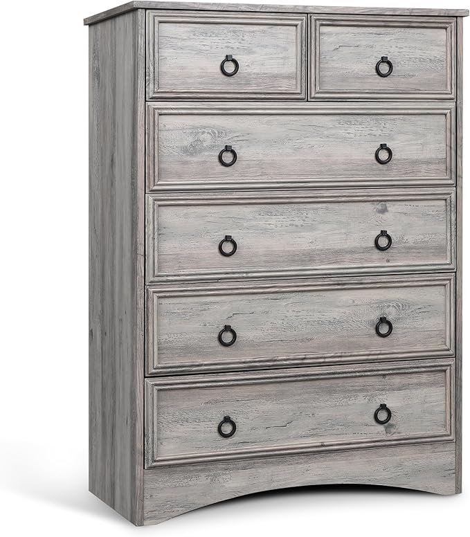 Amazon.com: VVFLU Tall Dresser Grey for Bedroom, Wood 6 Chest Drawers ...