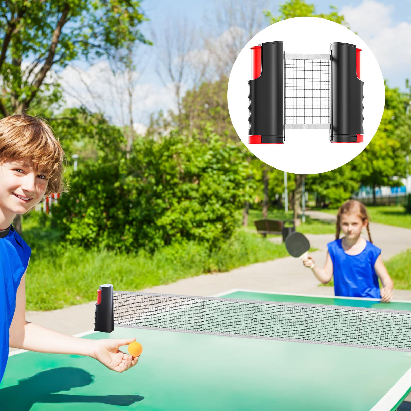 Rete da ping pong allungabile, portatile, rete da ping pong con 5 palline da ping pong, rete di ricambio portatile per principianti ed esperti, per esterni e interni, lunghezza massima 165 cm