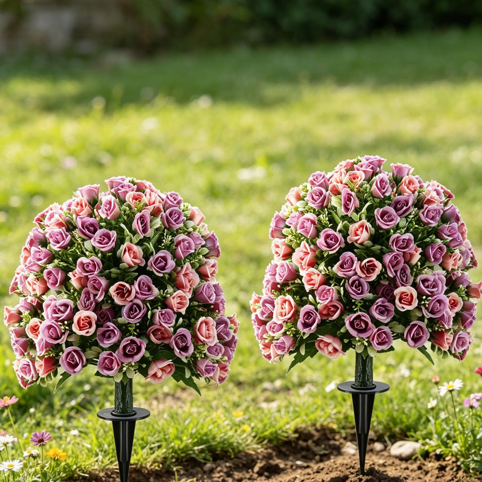 Drzewo Topiary z Różami 23,6 Cala |Sztuczny Sztuczny Krzew z Kolcem Ziemnym, zieleń na każdą pogodę do Patio w Ogrodzie na Werandzie (PURPLE)