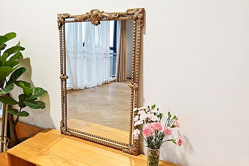 Miniatura 6 de Espejo antiguo con marco de metal de 41 x 29 pulgadas, espejo de pared vintage dorado antiguo espejo barroco