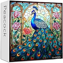 Stained Glass Peacock Puzzles for Adults 1000 Pieces, Vintage Bird Art Puzzle, Impossible Hard Challenging Jigsaw Puzzles for Adults, Colorful Peacock Garden Puzzle as Home Wall Decor