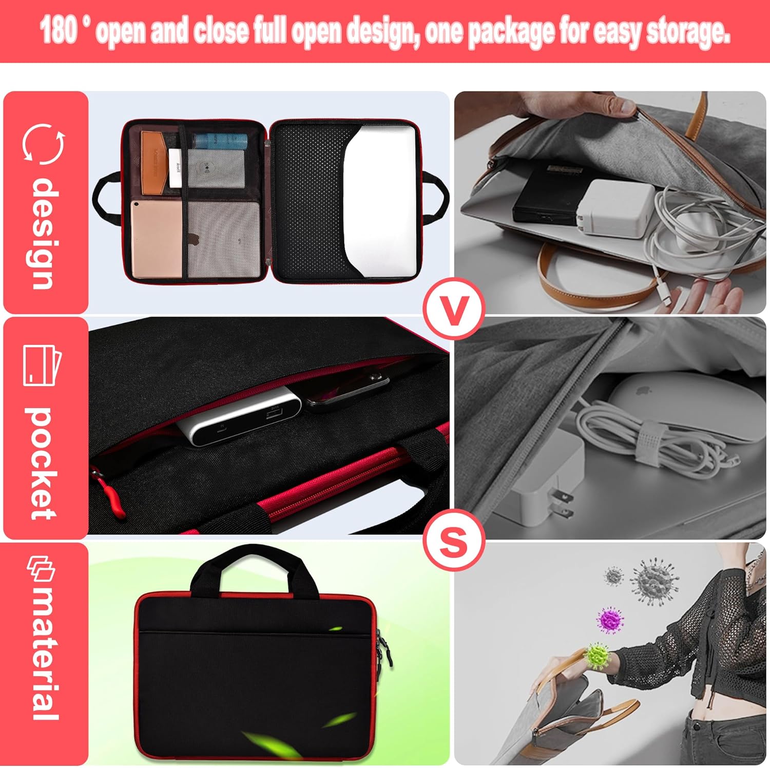  Laptop Case for MacBook Pro 14 inch TSA Sleeve Handbag,Red Edge thumbnail