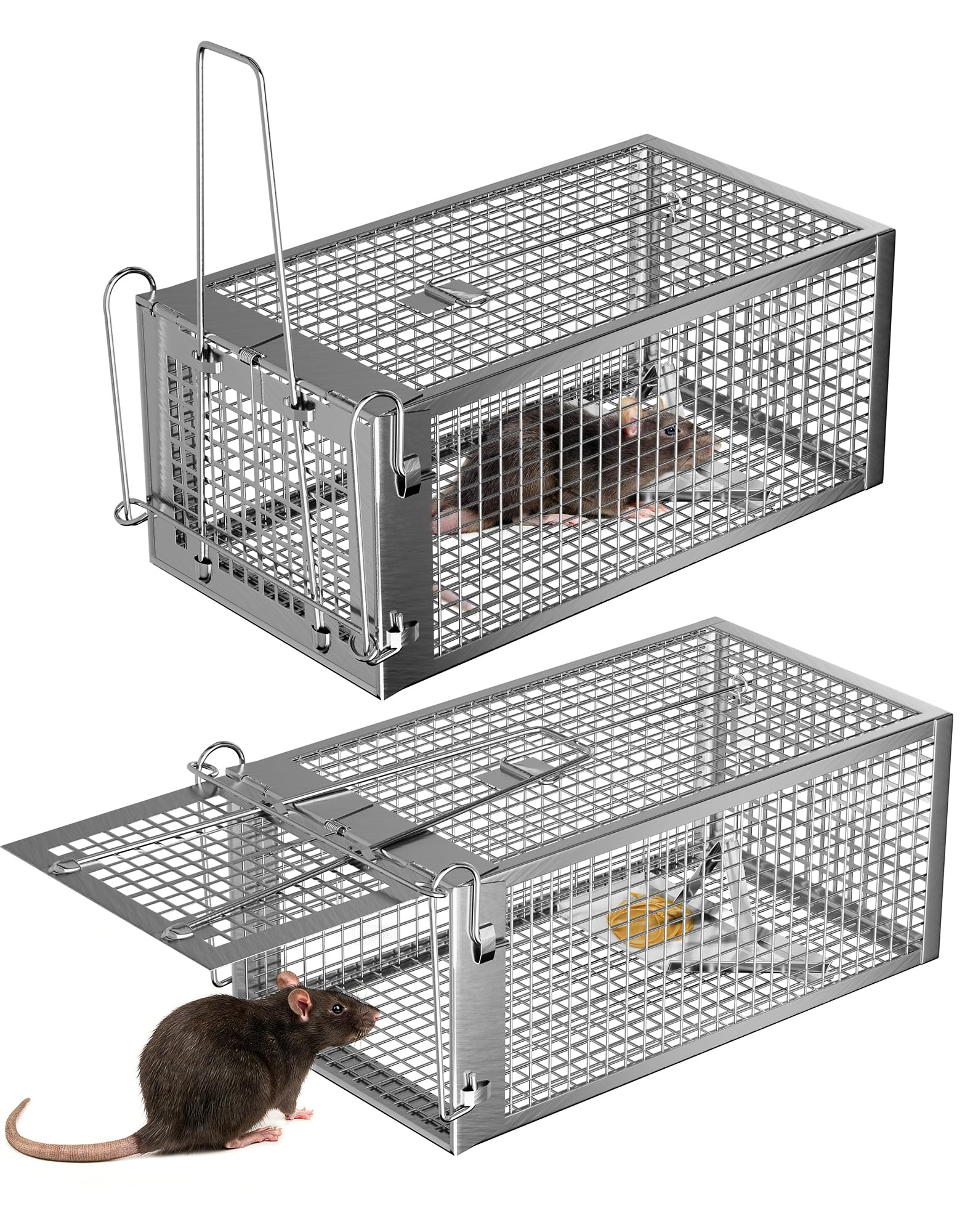 2 Pack Humane Rat Traps, Live Catch and Release Mouse Cage Trap