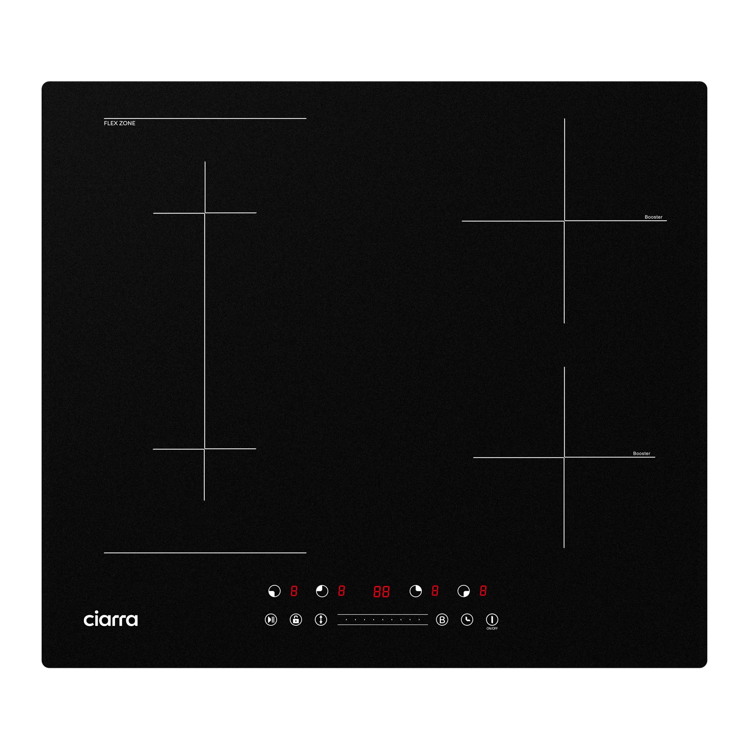 CIARRA CBBIH4BF Induktionskochfeld 60 cm Flexzonen Einbau 4 Platten mit Bridge Bräterzone PowerBoost Slider Touch-Bedienung Induktion Kochfeld 9 Stufen Timer Kindersicherung Überhitzungsschutz 7200 W