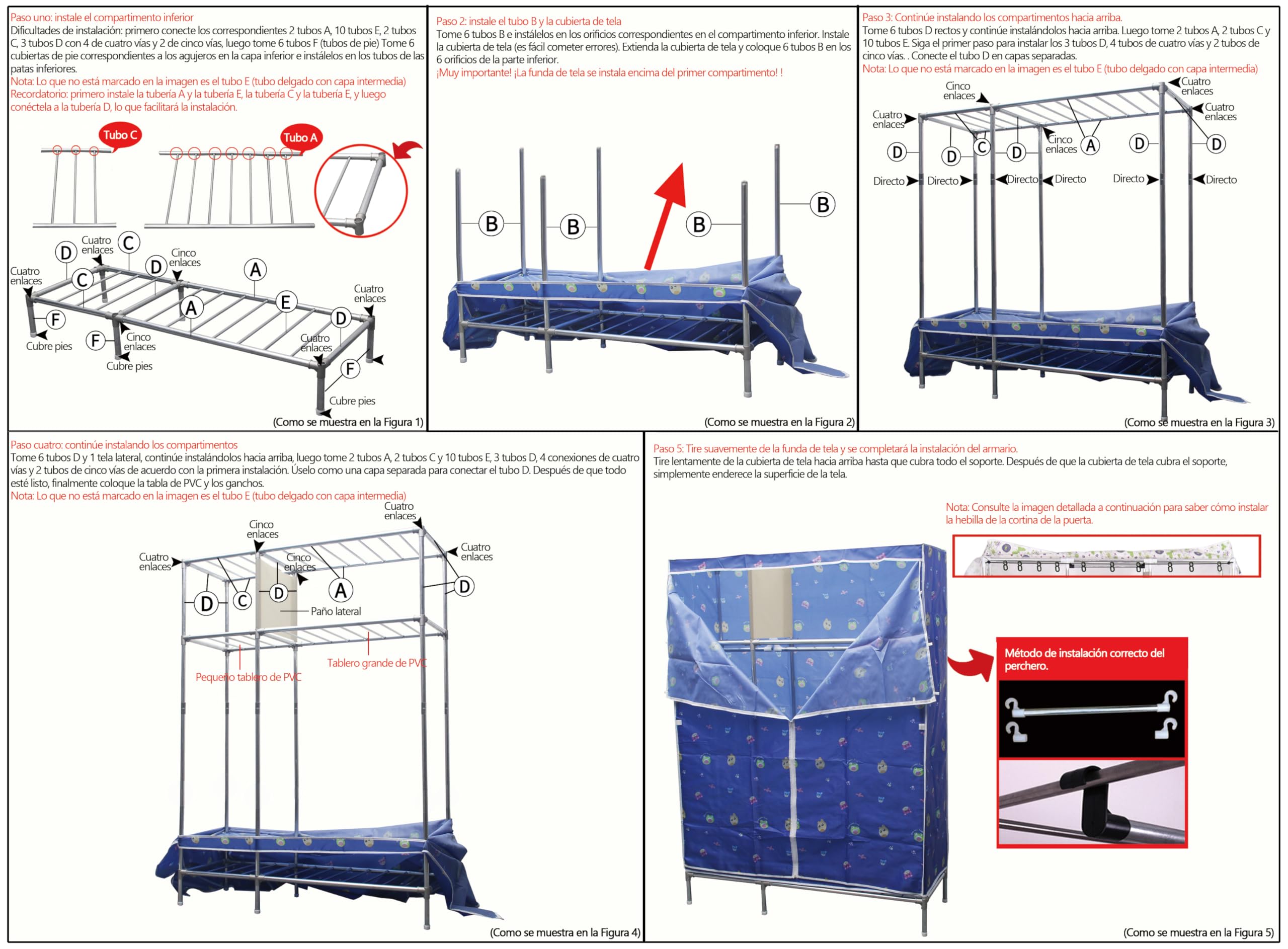 Armario De Lona Portátil con Riel para Colgar, Armario De Ropa De Tela,Estantes,Organizador De Almacenamiento De Ropa De Tela, para Ropa Organizador Ropero Plegable, 126x46x173cm