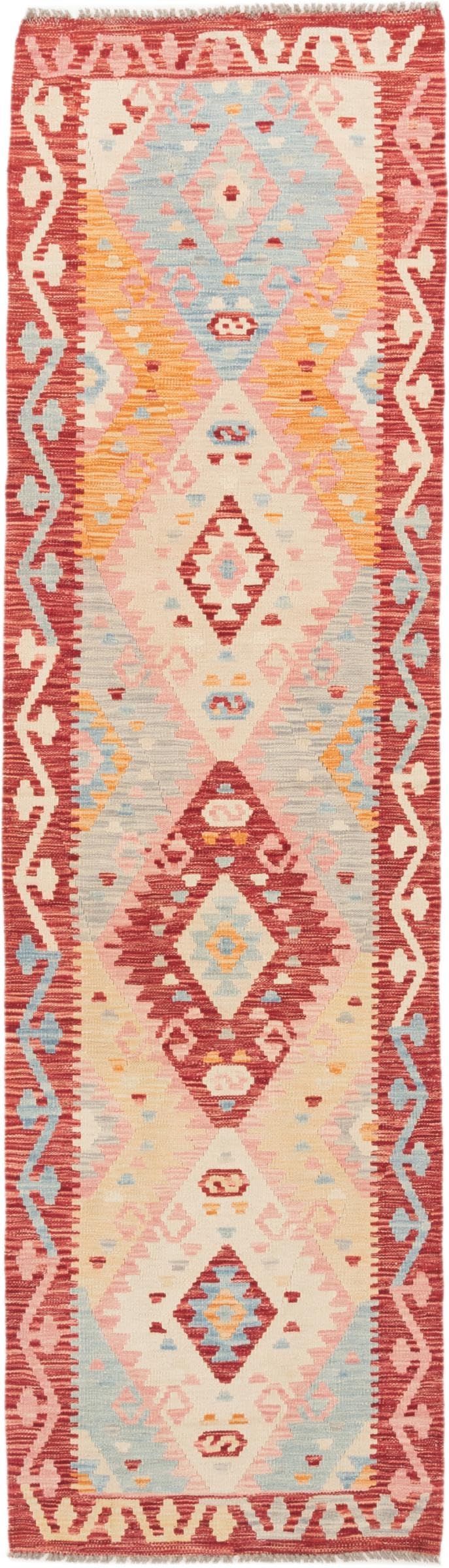 Tapis de course Kilim afghan en laine de 83x294 cm tissé main