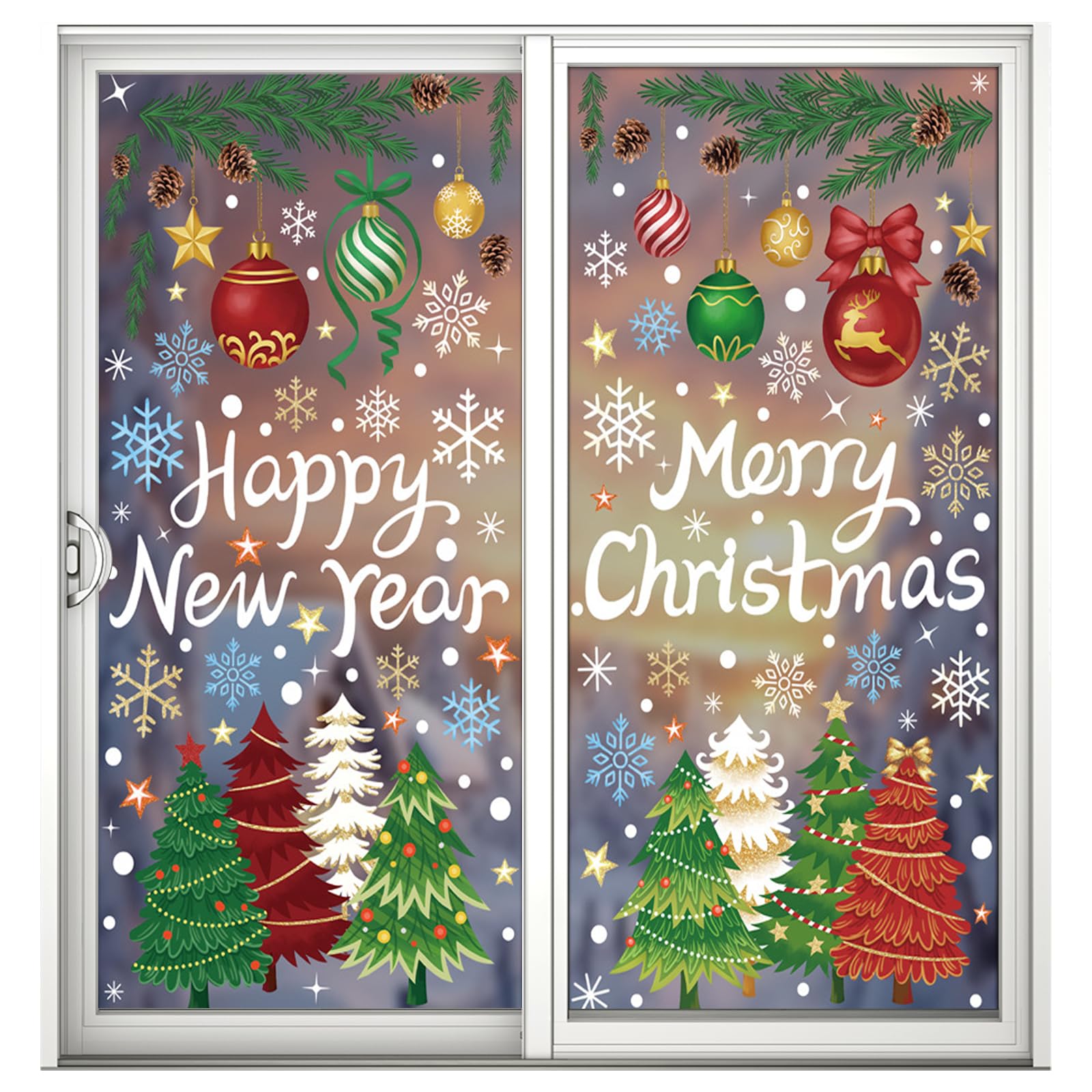 Andiker Christmas Window Clings, 8 Sheets PVC Window Stickers Removable Reusable Double-Side Colorful New Year Christmas Window Stickers for Home Office Glass Windows (Christmas 2)