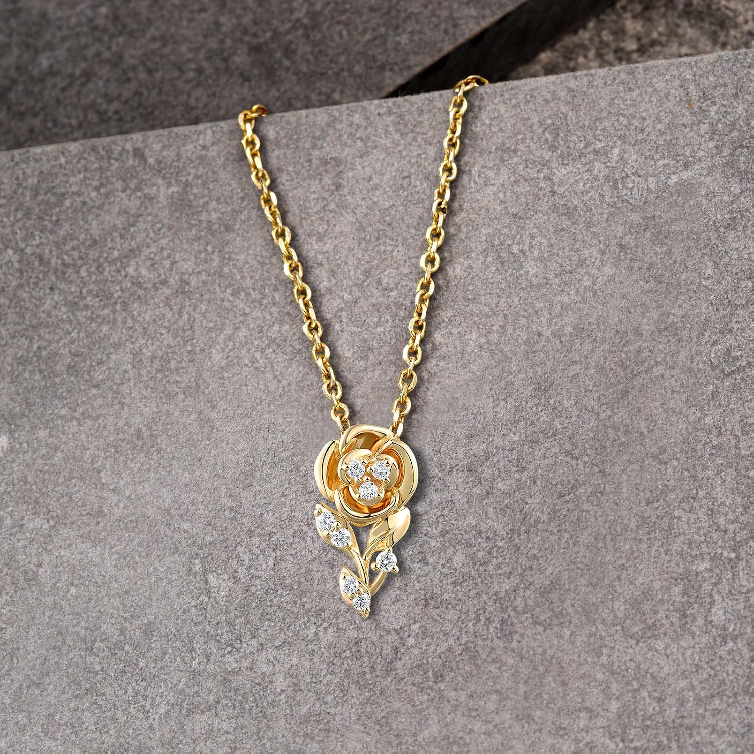 Santuzza 10K Solid Gold Plant Genuine Diamond Dainty Pendant Without Chain for Women