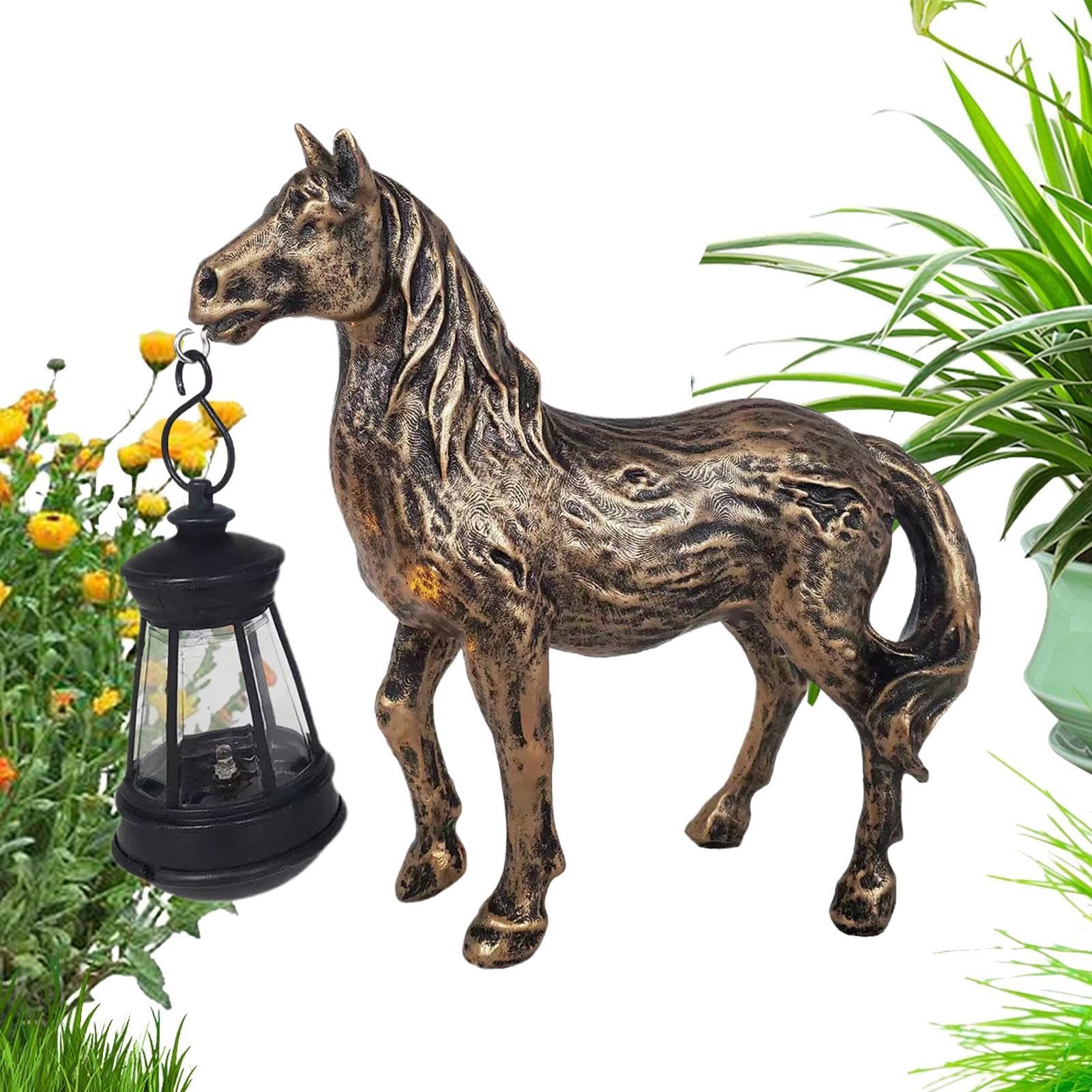 Décoration de jardin solaire statue de cheval en résine pour porche et trottoir extérieur