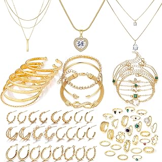 IFKM Gold Plated Jewelry Set for Women Girls,14k Gold Plated Multi Layer...