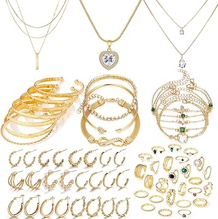 36 PCS Gold Plated Jewelry Set with 4 PCS Necklace, 11...