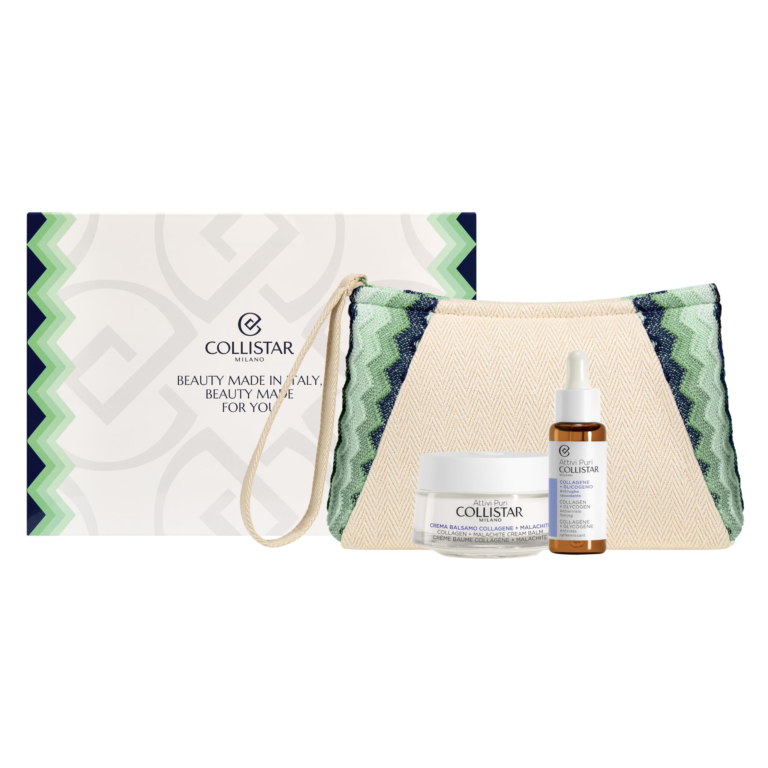 Collistar Cofanetto Regalo Donna Attivi Puri Collagene, Crema Viso 50ml + Siero Glicogeno 30ml, Effetto Rassodante e Antirughe, Pelle Compatta, Con Pochette
