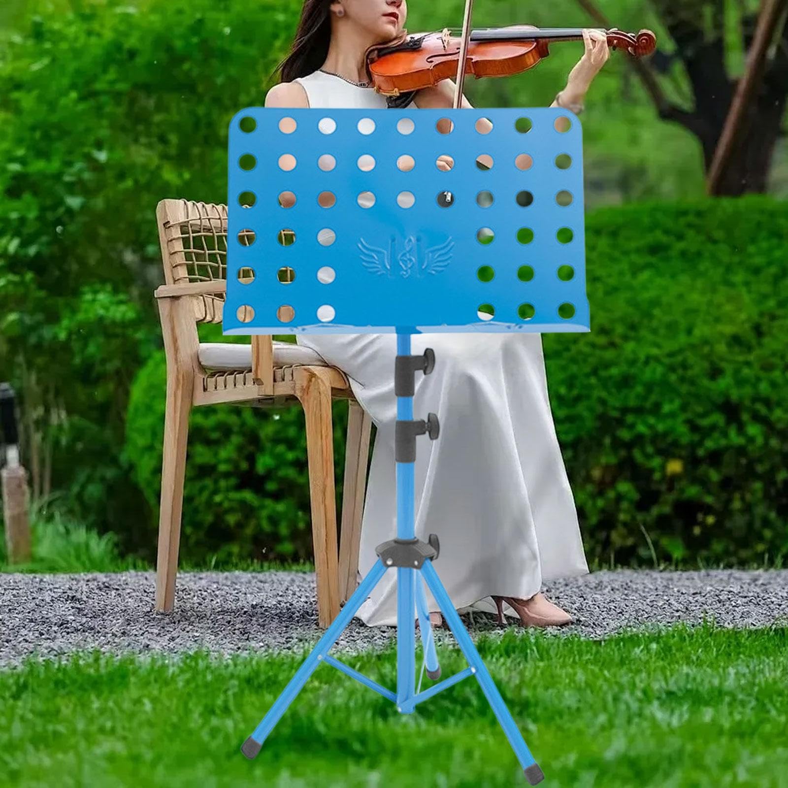 Fenteer Atril para partituras, altura ajustable, práctico, antideslizante, plegable, para libros, notas musicales, para músicos, Azul