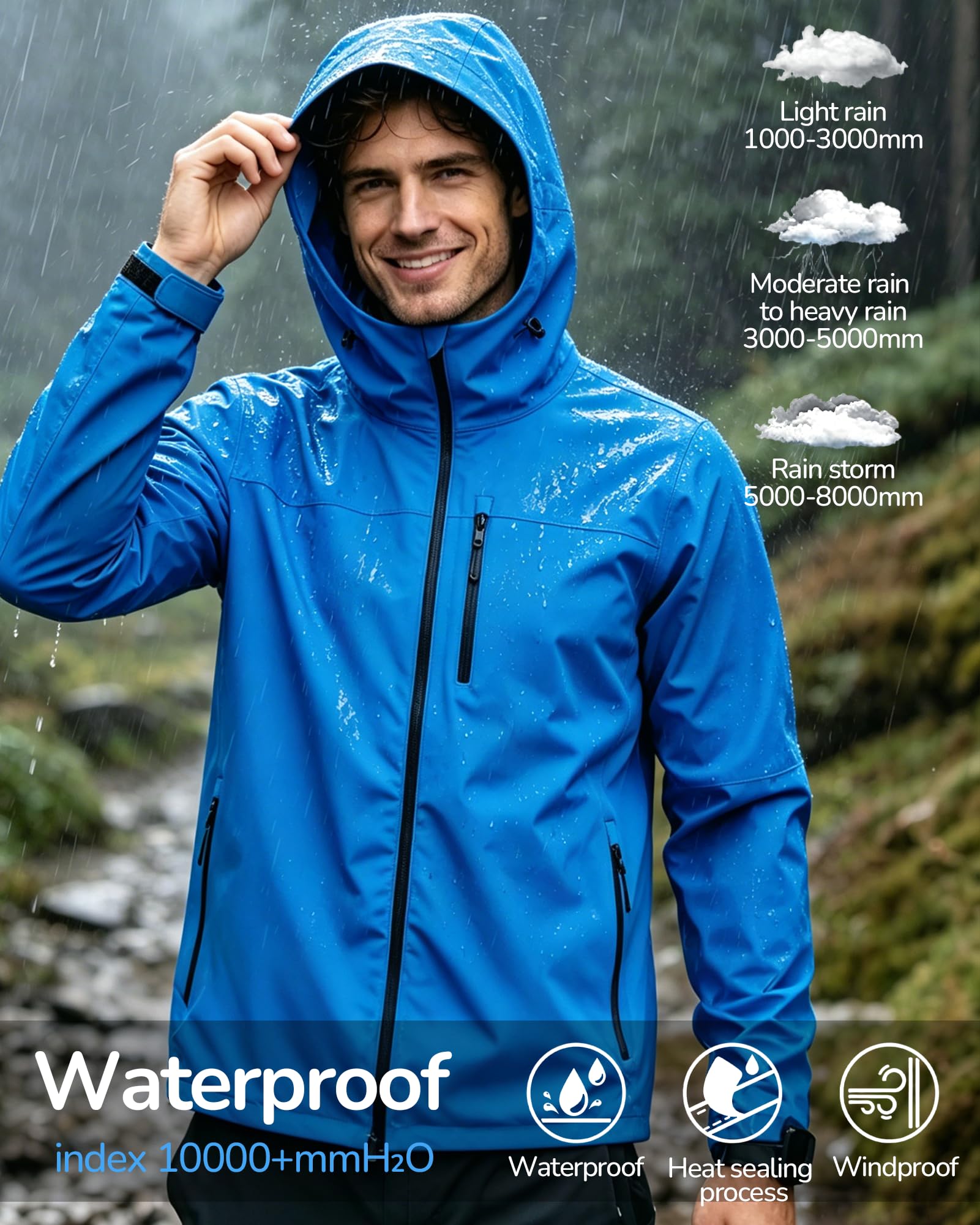 Chubasquero Hombre Chubasquero Hombre Impermeable ligeras con capucha para ciclismo, senderismo y escalada