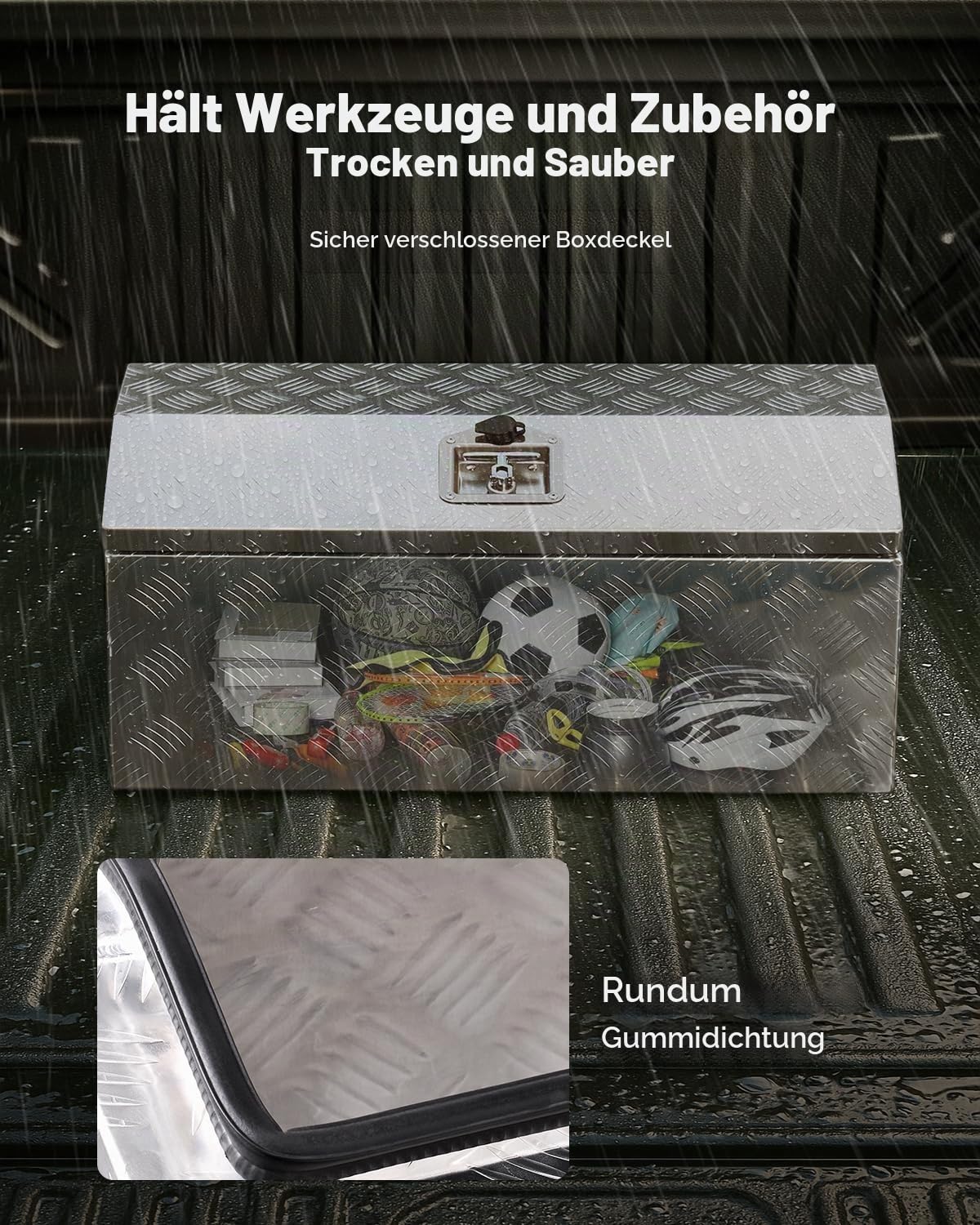 VEVOR Werkzeugkasten aus Aluminium für die Ladefläche, gestreifte Werkzeugkiste (762 x 330,2 x 330,2 mm) mit seitlichem Griff & T-Lock-Schlüssel, Aufbewahrungs-Organizer für Anhänger Silber