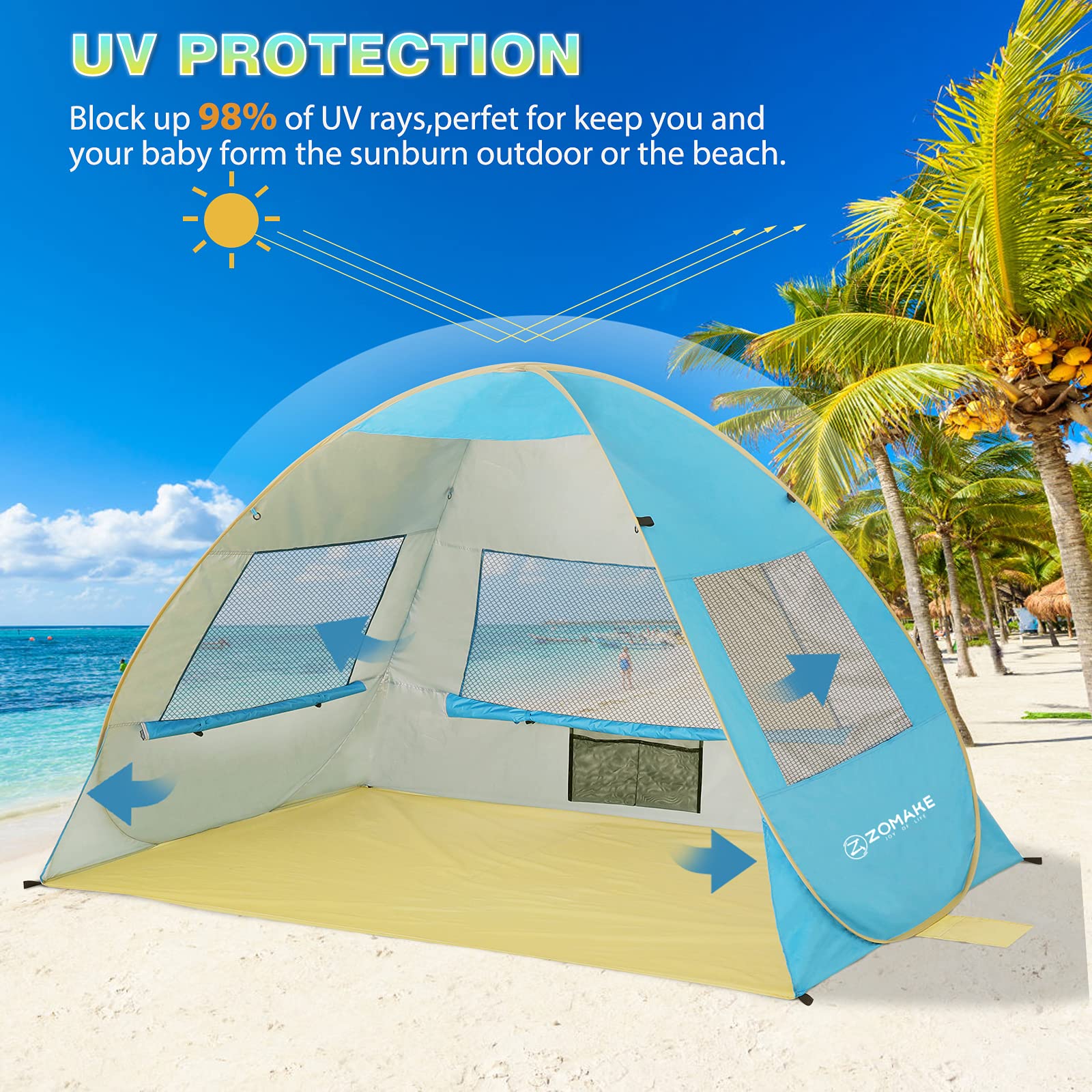 Buy ZOMAKE Beach Pop Up Tent Sun Shelter with UPF 50+ Strong Sun UV