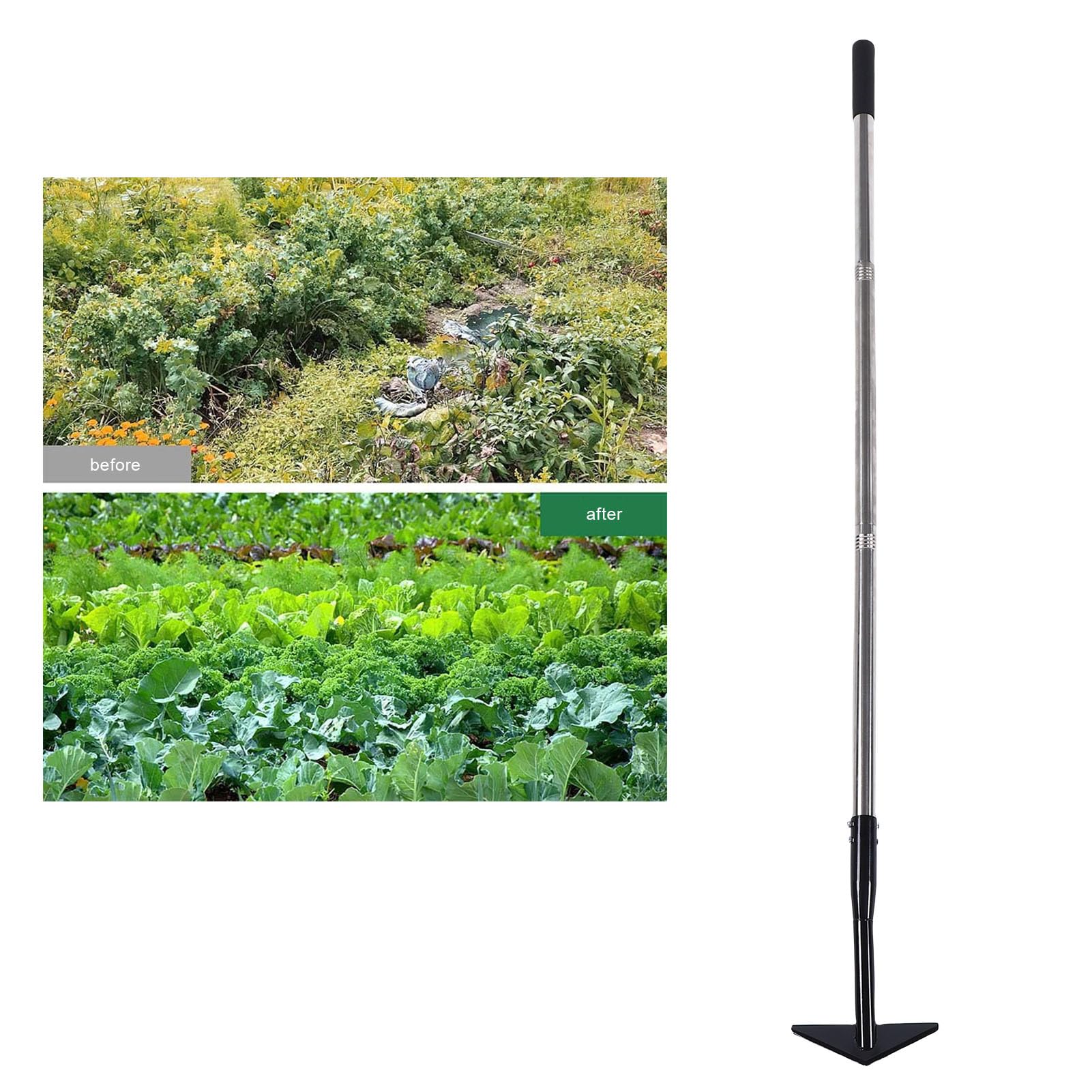 Houe de Jardin Triangulaire Amovible à Long Manche avec Tête en Acier au Carbone de qualité Supérieure, Idéale pour Les Amateurs de Jardinage et Les Professionnels