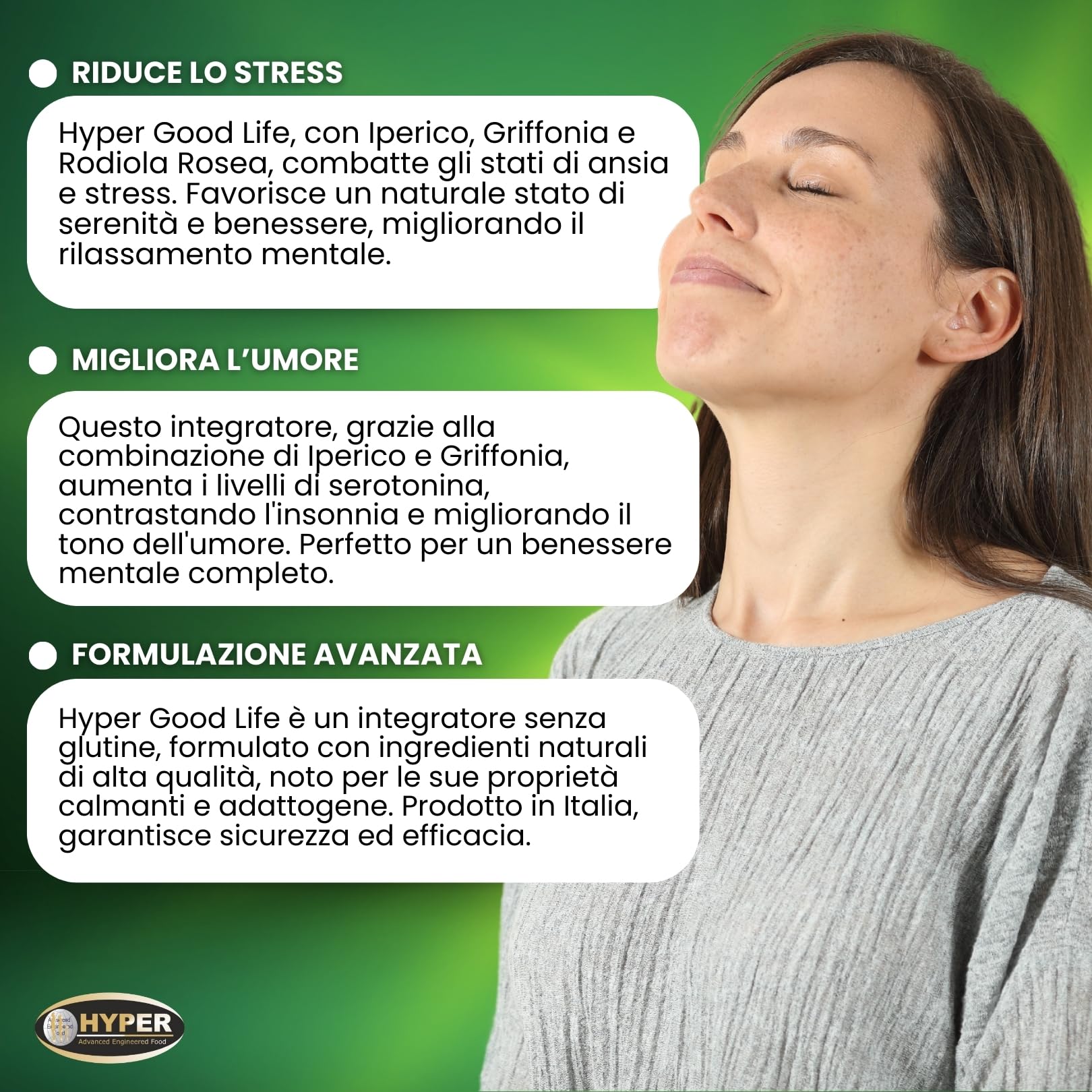 Hyper Good Life 60 Cpr - Integratore Alimentare Con Iperico Erba di San Giovanni, Griffonia e Rodiola Rosea - Riduce lo Stress e Favorisce un Naturale Stato di Serenità e Benessere