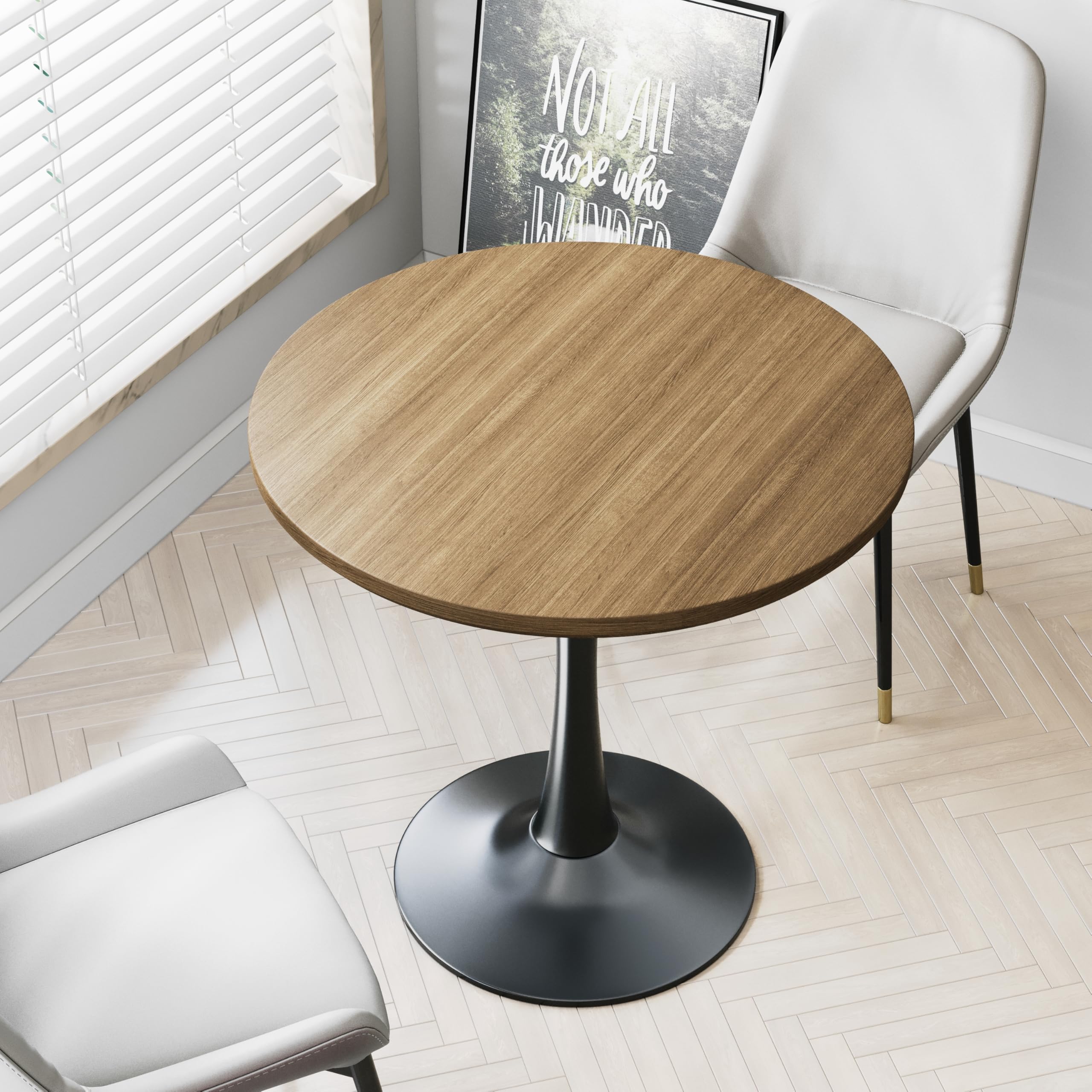 24 inch Small Tulip Table for 2 Person, Walnut Round Dining Table for Kitchen, Leisure Wood Mid Century Modern Table with Metal Pedestal Base for Cafe, Living Room, Bar, Circle Bistro Tables