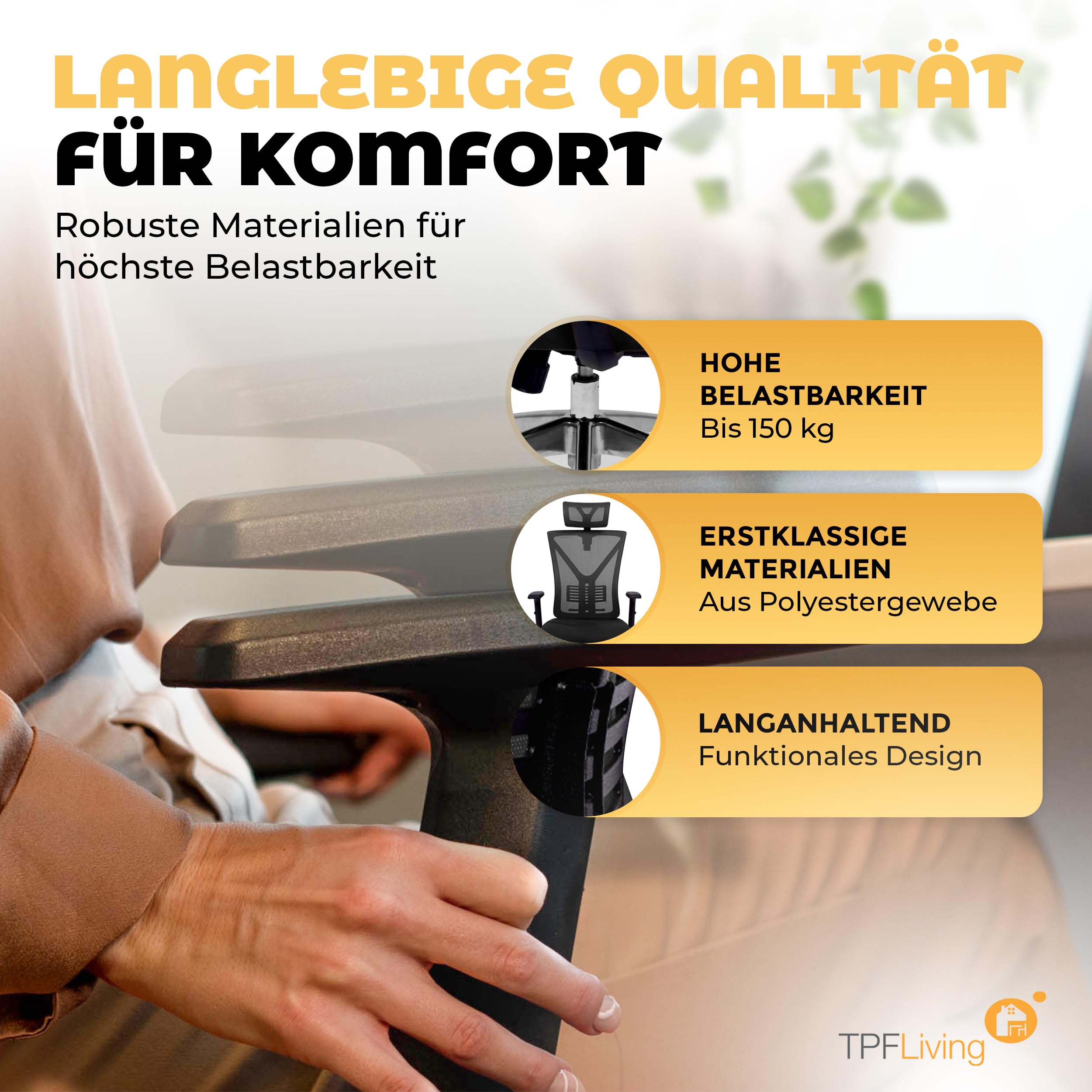 Bürostuhl Zeus (Schwarz) – Bürostuhl ergonomisch und komfortabel inkl. Verstellbarer Lordosenstütze & kühlendem Mesh – Bis zu 150kg Tragfähigkeit - ideal für Lange Arbeitstage