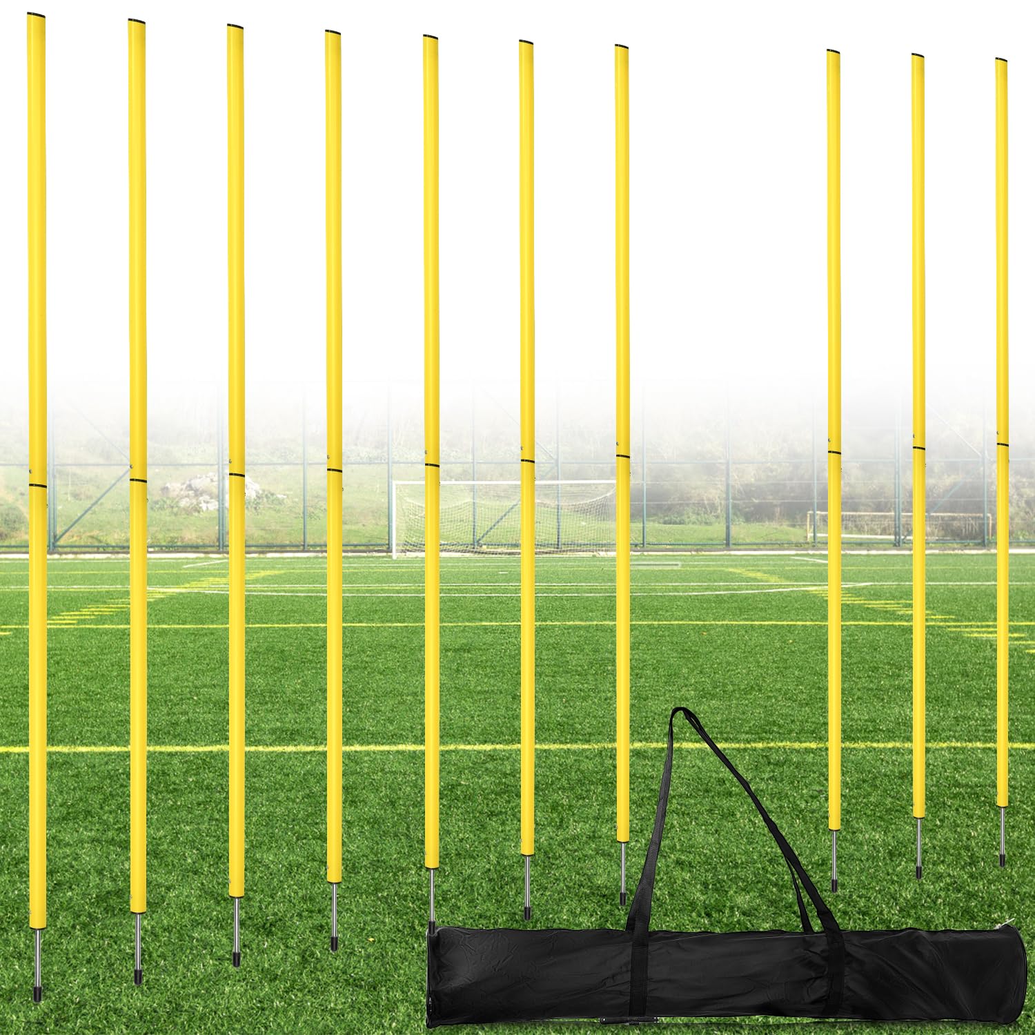 10pcs Soccer Agility Poles, 5ft Adjustable Soccer Poles Soccer Training Equipment Soccer Training Sticks Speed Hurdles for Football Sport Agility Training (Yellow)