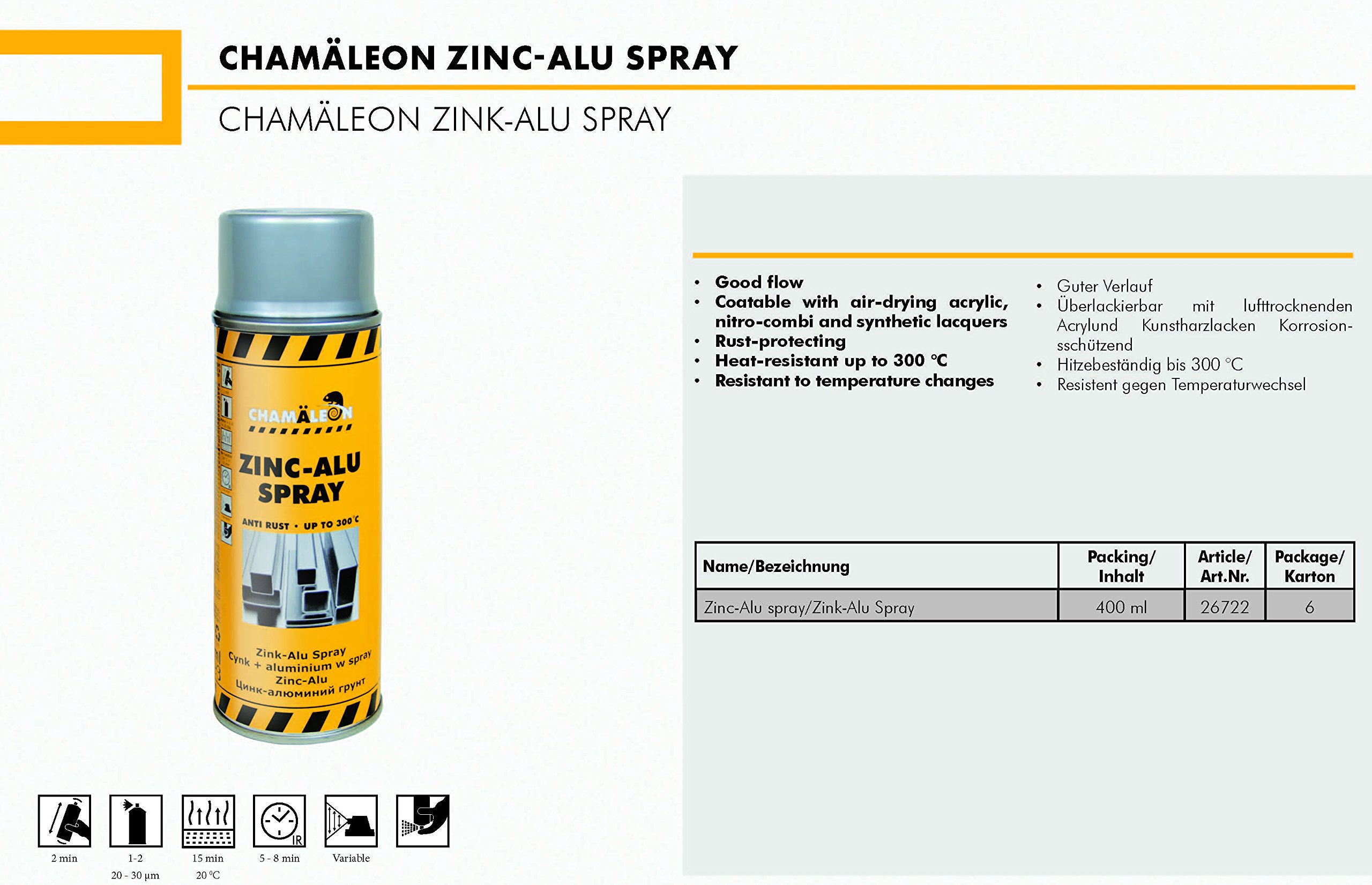 Chamäleon 1K ZINK ALU 6 x 400ml ROSTSCHUTZ SPRAY KORROSIONSCHUTZ GRUNDIERUNG