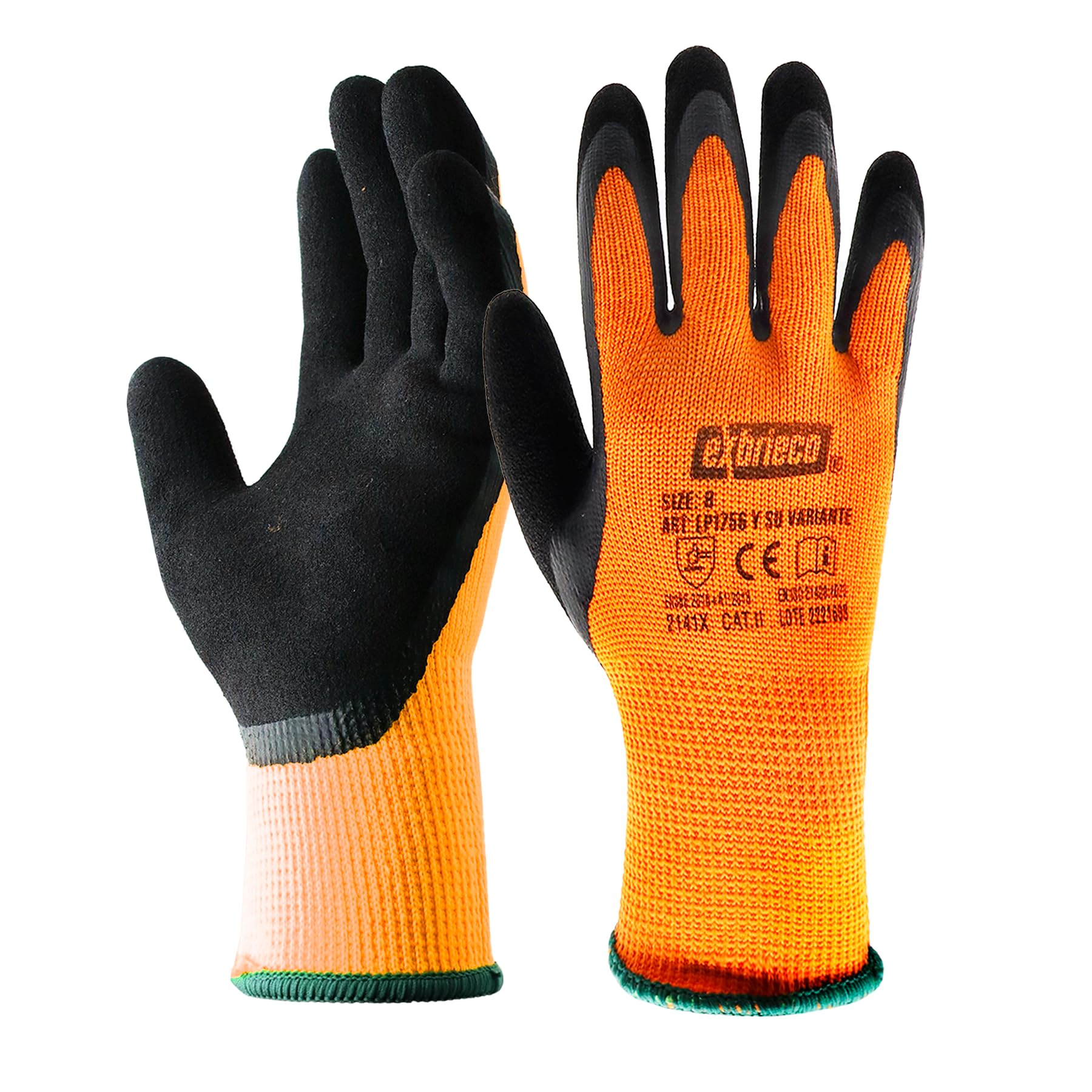 Guantes de Protección CAT2, Guantes de Trabajo Ideales para Invierno en Poliéster y Látex, Guantes para Fontanería, Mecánica, Jardinería, Construcción, Duraderos, Ligeros, Cómodos.