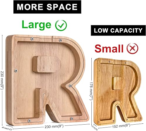 Miniatura 2 de CDUHB Large Personalized Wooden Letter Piggy Bank Alphabet Letter Decorative Sign Coin Bank Perfect Decor,Unique Gift, Keepsake, or Savings Money