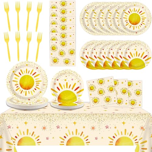 98 piezas de decoración bohemia para fiesta de cumpleaños y sol, manteles de fiesta de sol bohemios, hippie, primer viaje alrededor del sol, juegos