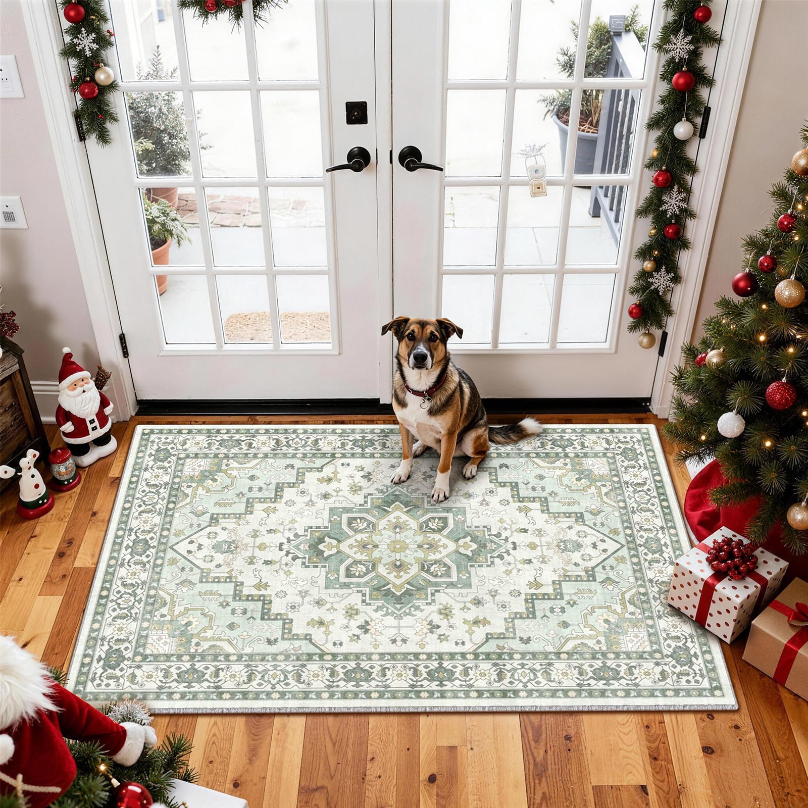 Vintage Entryway Rug 60x90cm Green Rugs for Hallway Bedroom Doorway Bedside — image 1