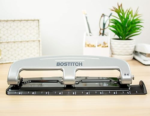 Miniatura 2 de Bostitch Oficina inPRESS 12 Perforadora de tres agujeros de esfuerzo reducido, plata/negro (2101)