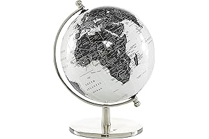 Deco 79 Small White Geographic World Globe - Traditional Aluminum Educational Decoration...