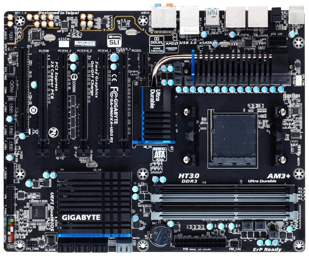 Gigabyte AMD 990FX SATA 6Gb/s USB 3.0 ATX DDR3 1600 AMD - AM3+ Motherboards GA-990FXA-UD5 R5