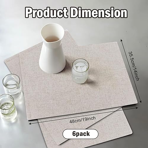 Miniatura 2 de Juego de 6 manteles individuales acolchados de lino y algodón de 14 x 19 pulgadas, lavables para interiores y exteriores