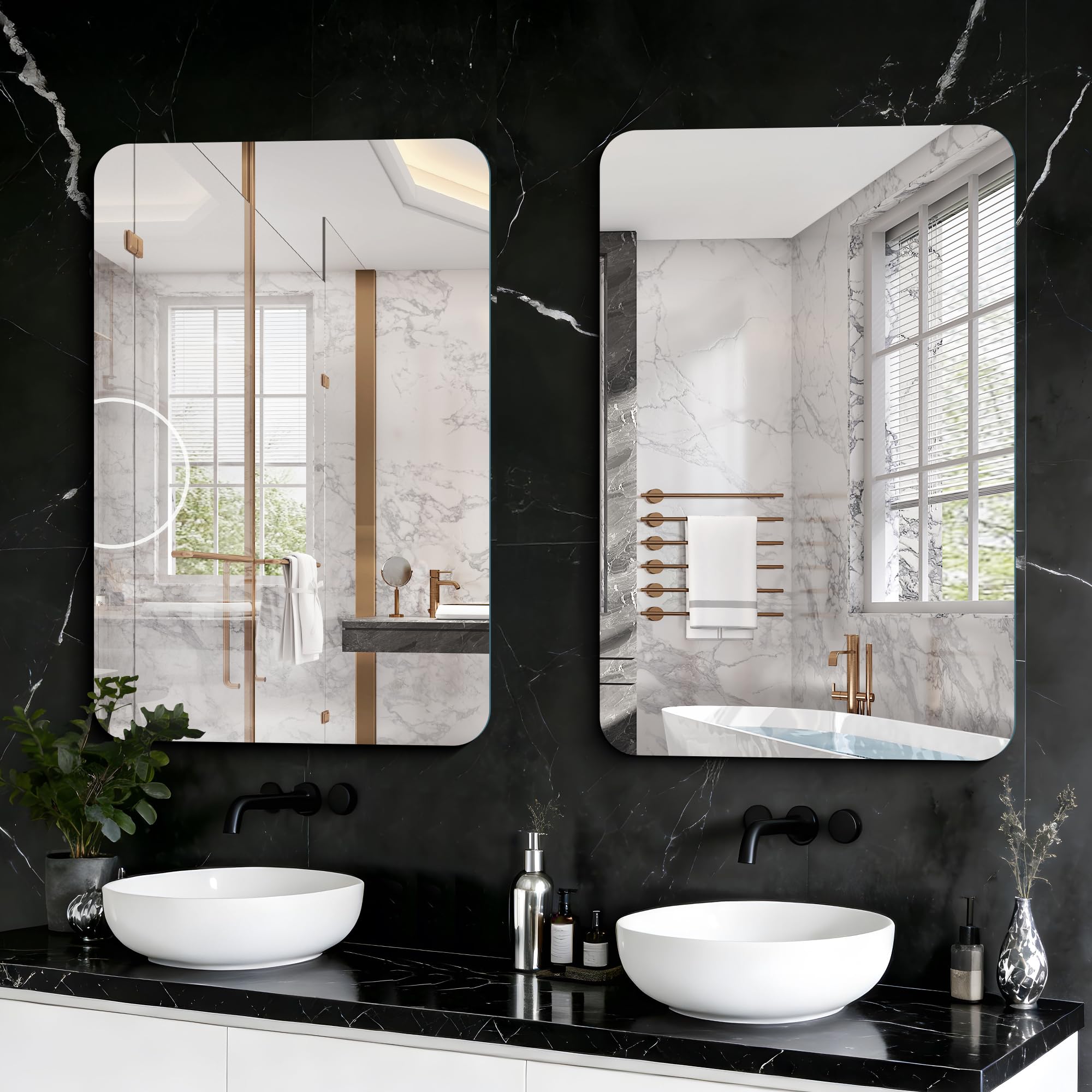 KOCUUY Miroir de Salle de Bain rectangulaire sans Cadre, Miroir Mural de 60x90 cm, Miroir en Verre incassable, réflexion HD, Coins arrondis, adapté à la Salle de Bain, la Chambre à Coucher