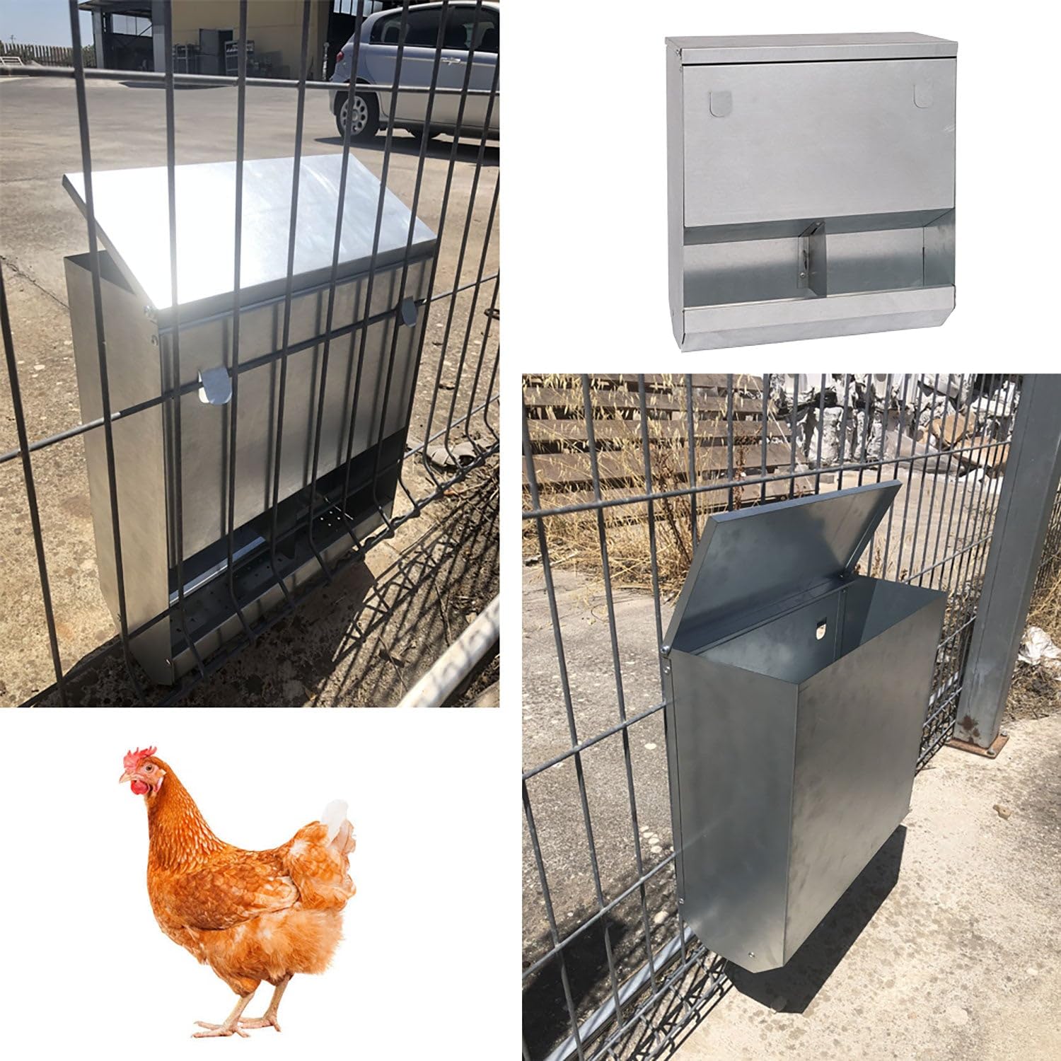 Mangiatoia per Galline 35x15x40 cm Capienza 8kg in Acciaio Zincato