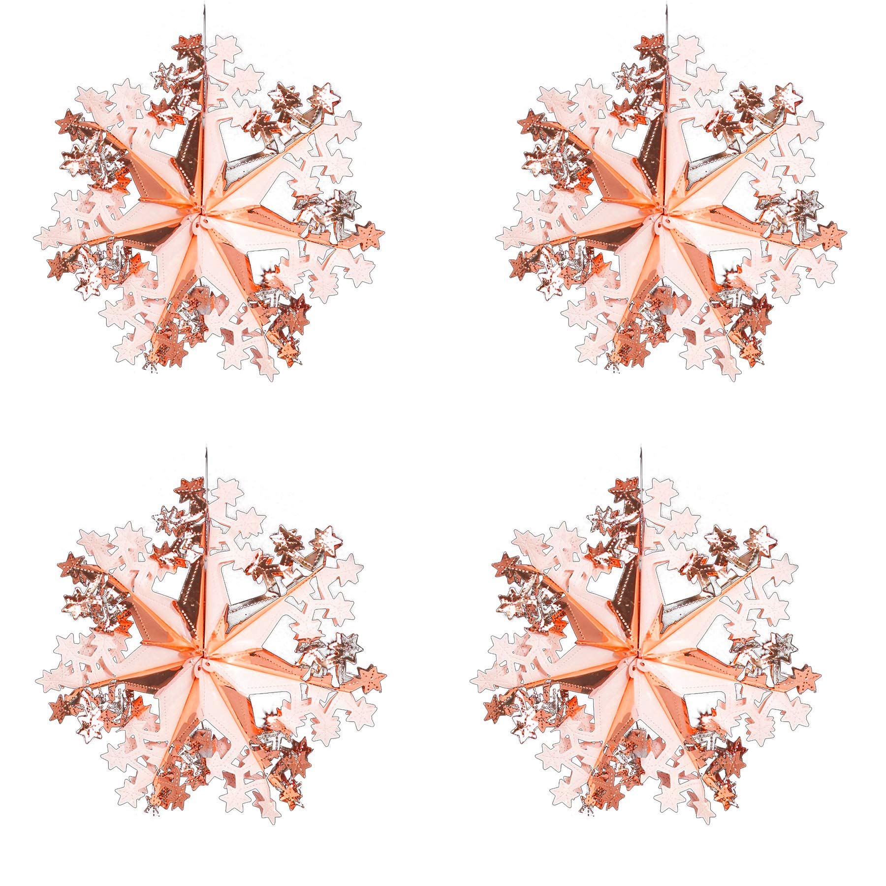 Widdle Wonderland Rose Gold Christmas Foil Ceiling Decorations - Set 4 40Cm Star Snowflakes