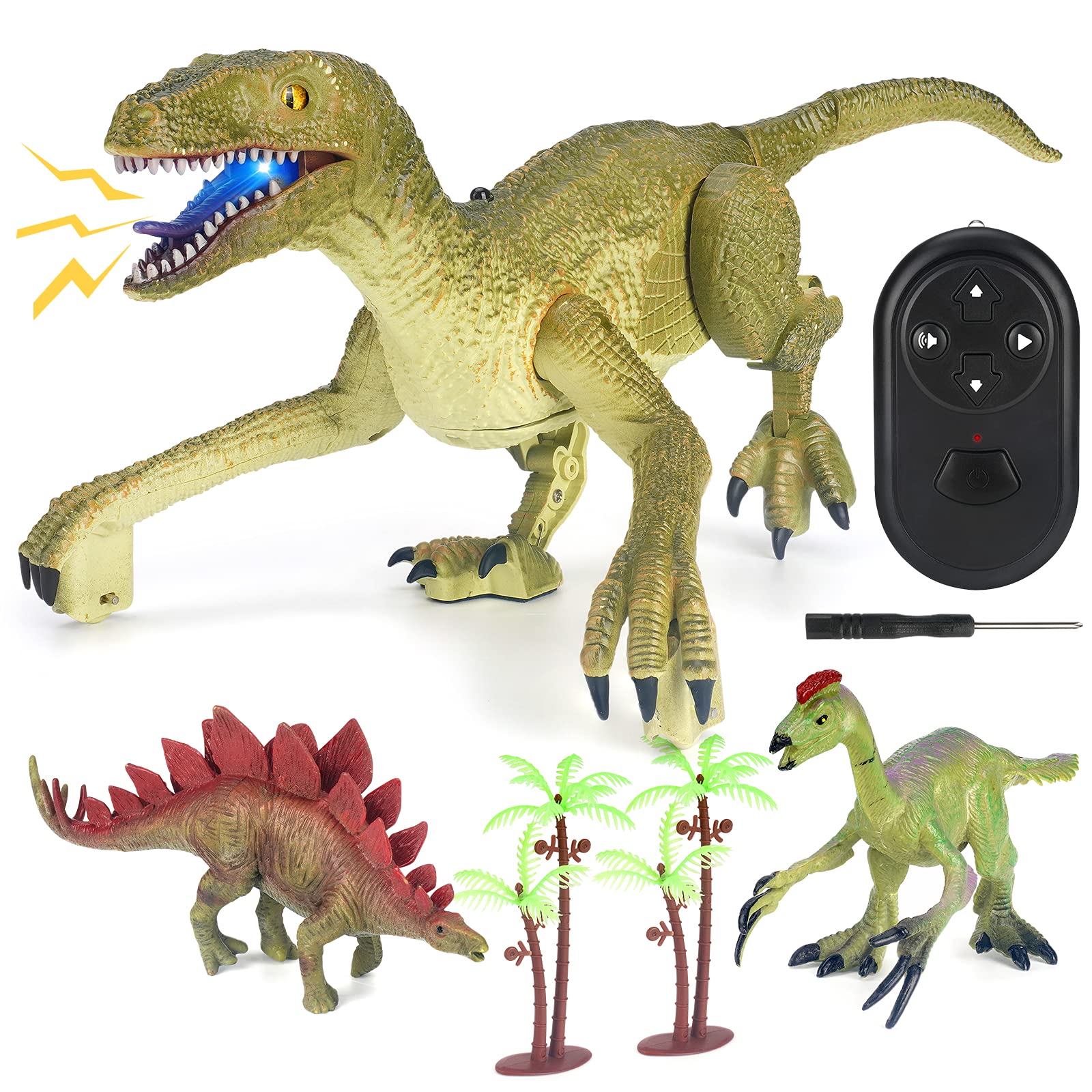 FINGUARD Remote Control Dinosaur Toys for Kids 5-7, Electronics RC Walking Dinosaur Robot Velociraptor Toy with Lights and Roaring Sounds, Remote Control Dino for 3+ Kids
