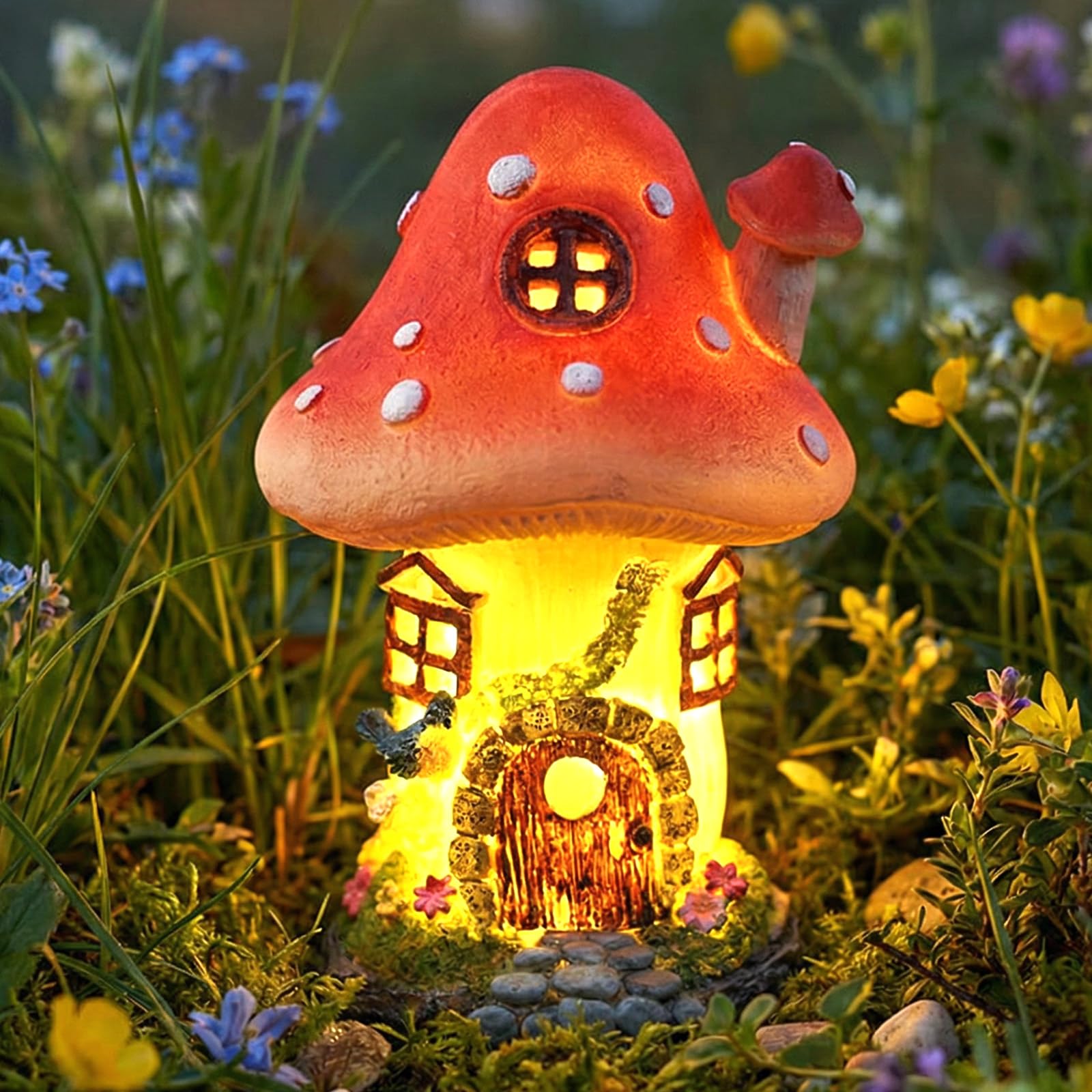 TW1TGOFT Mushroom Garden Ornaments Outdoor, Waterproof Solar Lights Fairy Houses for The Garden Statue for Patio Balcony Yard Decorations, Garden Gifts for Mother Grandma Nan for Christmas Birthday