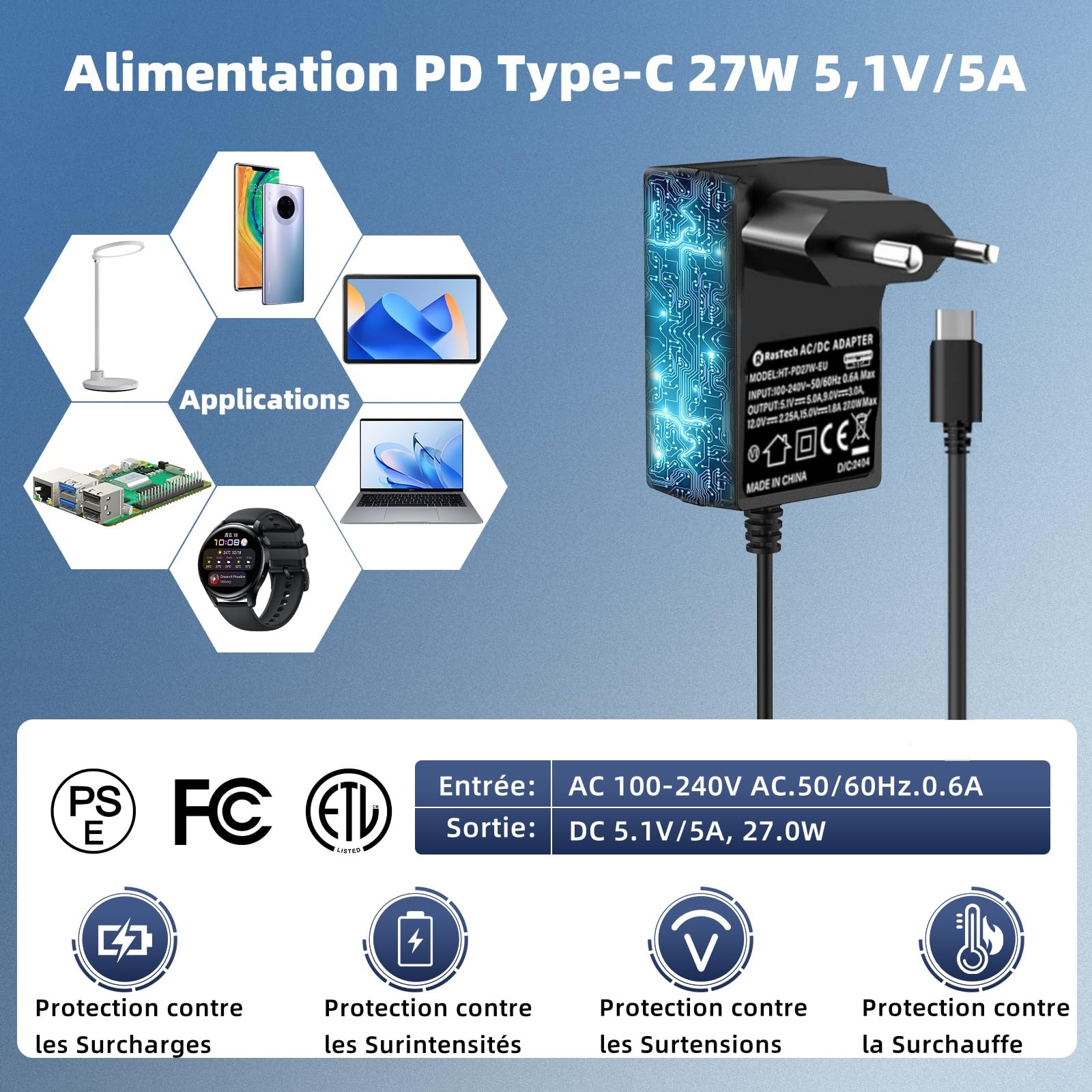 RasTech Raspberry Pi 5 16GO Kit 64GO Edition avec Active Cooler,Alimentation 27W 5.1V5A USB-C,Pi5 16GO Board,Kit Lecteur de Carte 64GO,Boîtier Pi 5,Double 4K Câbles de HD Out,Manuel d'utilisation