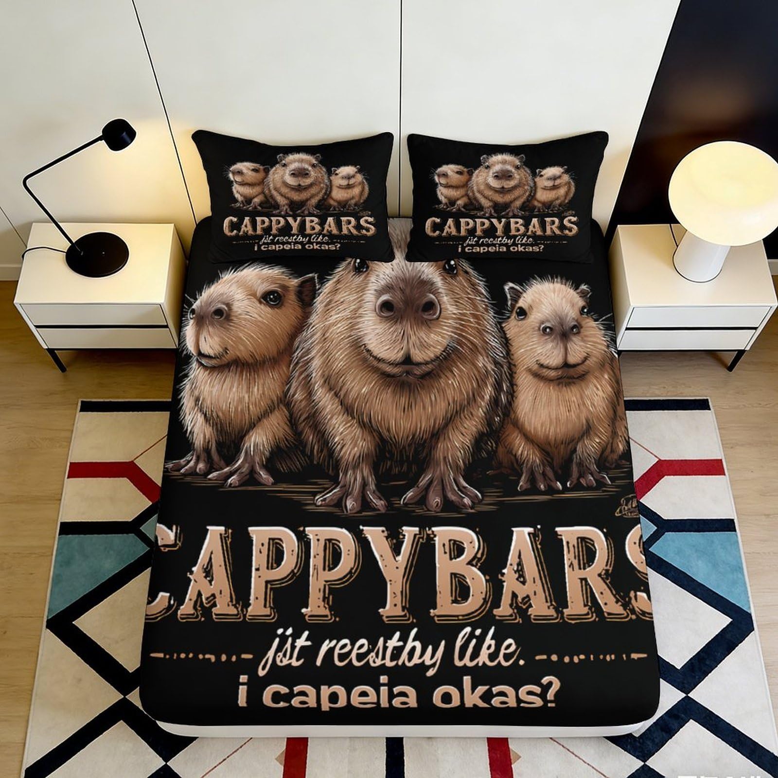3D Printed Capybara Fitted Sheet Microfiber Soft Breathable Animal Cartoon Mattress Cover for Bedroom Decor 90x200x25cm