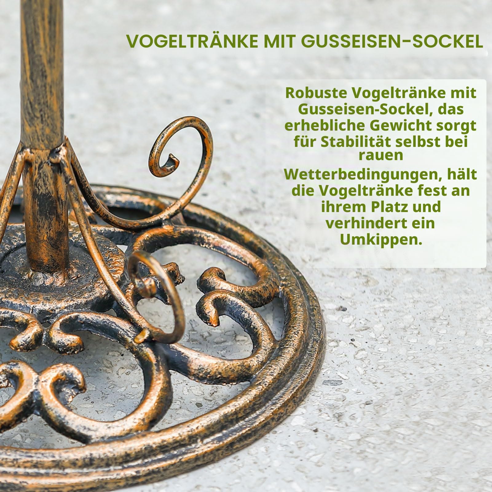HOUYANG Vogeltränke aus Gusseisen, für den Außenbereich, Vintage-Metall-Vogeltränke, Vogelfutterstation oder Trinkteller, Hausgarten, Rasen, Hof, Dekorationen, ca. 29 x 70,1 cm (B x H)