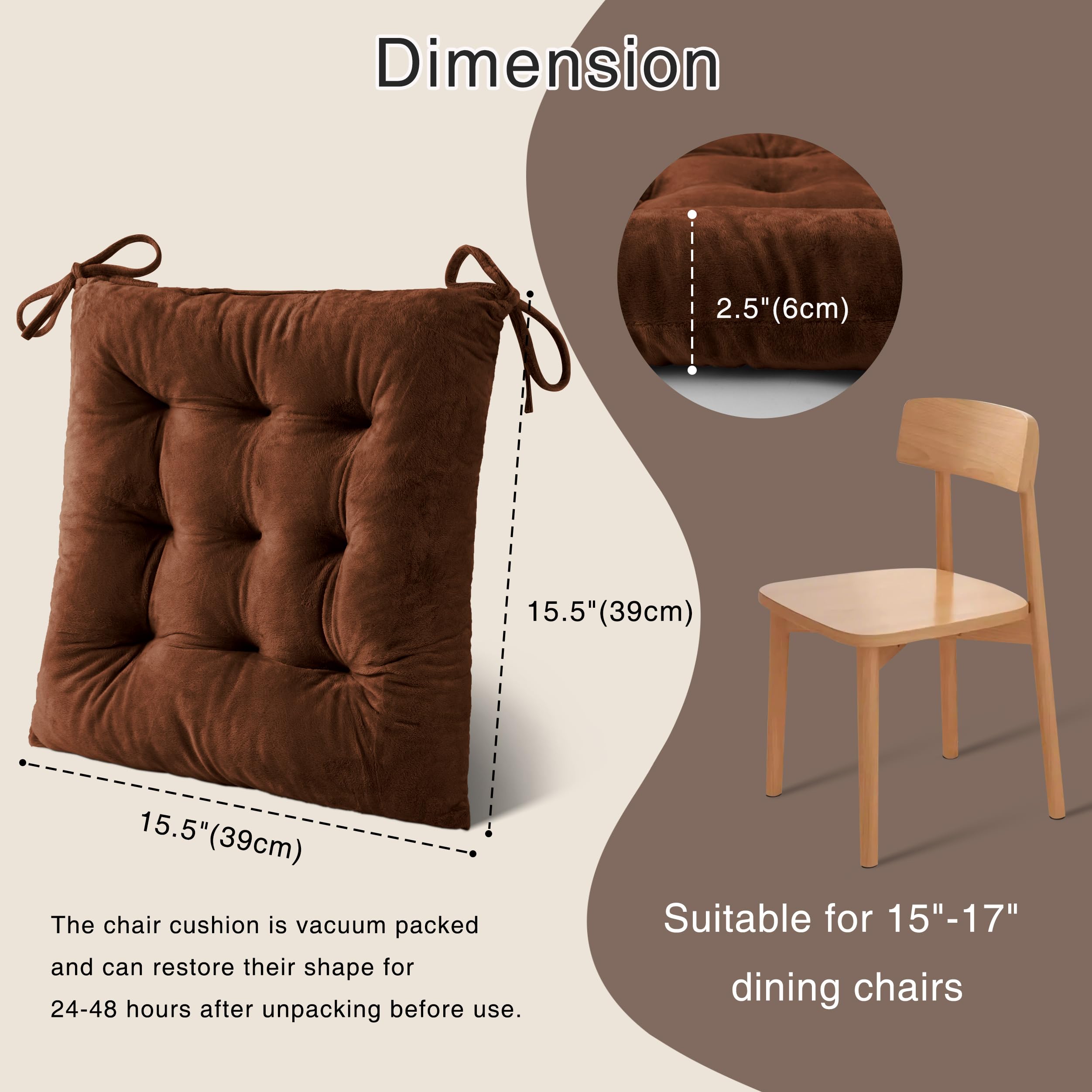 OVOV Lot De 6 Coussins De Chaise Touffetés épais En Tissu