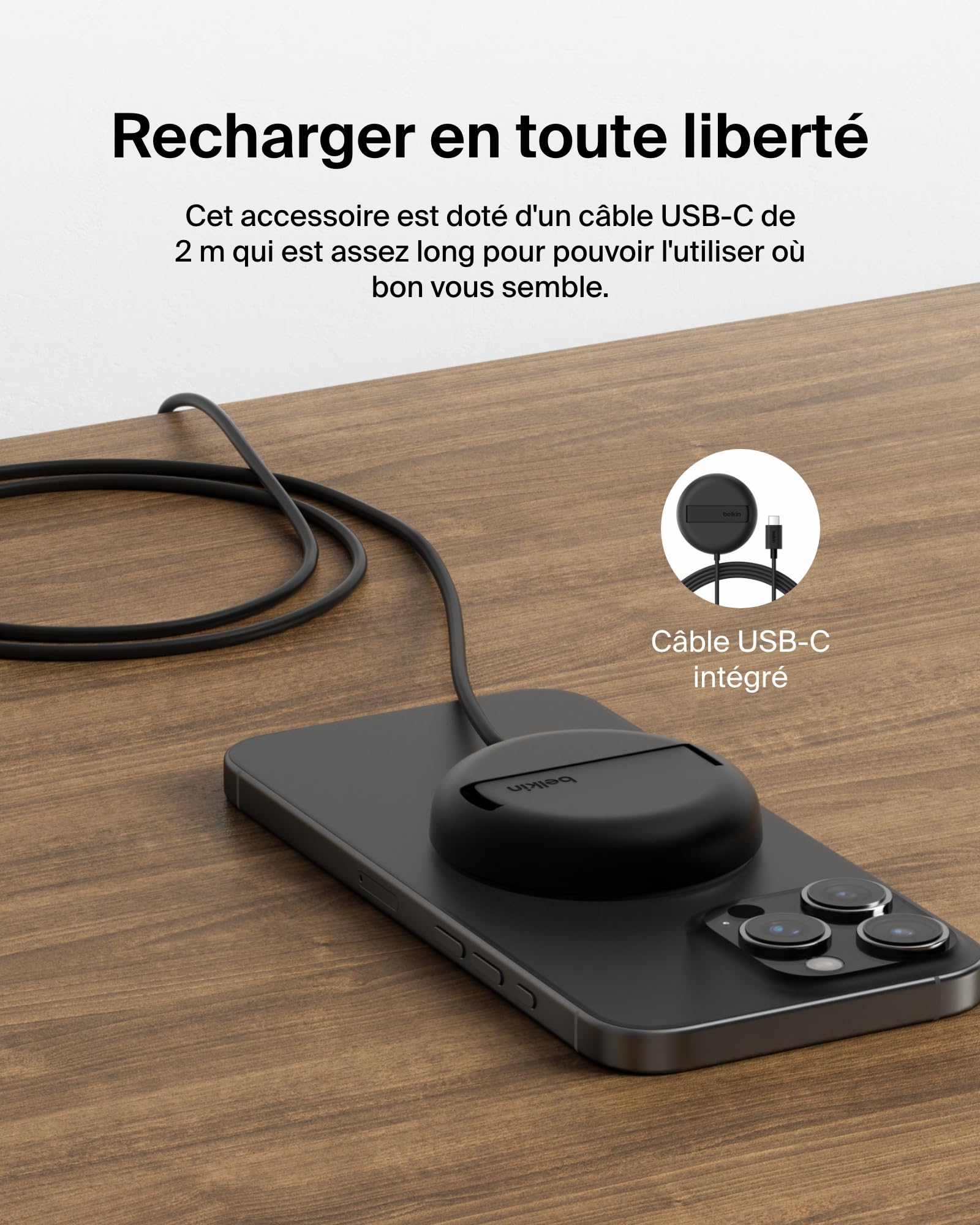 Belkin Station de Charge sans Fil, 15W, Certifié Qi2 et Compatible MagSafe, pour Tous Les modèles de l'iPhone 17, iPhone Air, iPhone 16, pour Les AirPods, etc., sans Adaptateur Secteur - Noir